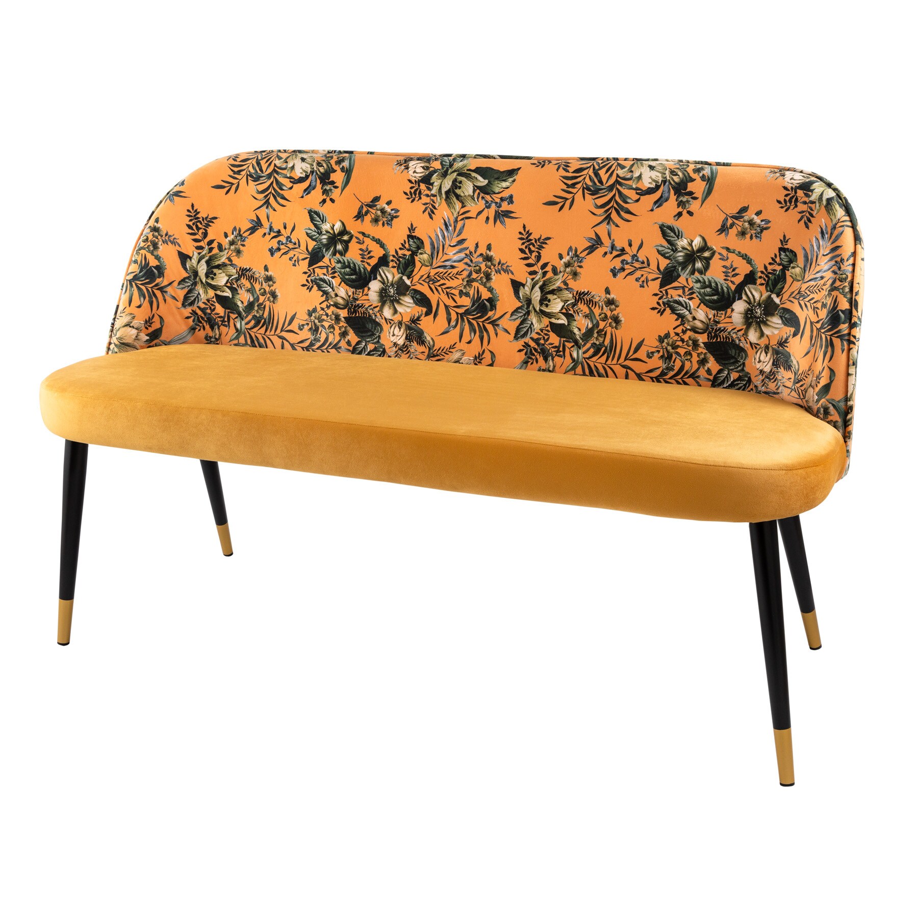 riess-ambiente Bank PR&Ecirc;T-&Agrave;-PORTER - gelb Samt florales Muster und goldene Fu&szlig;kappen 