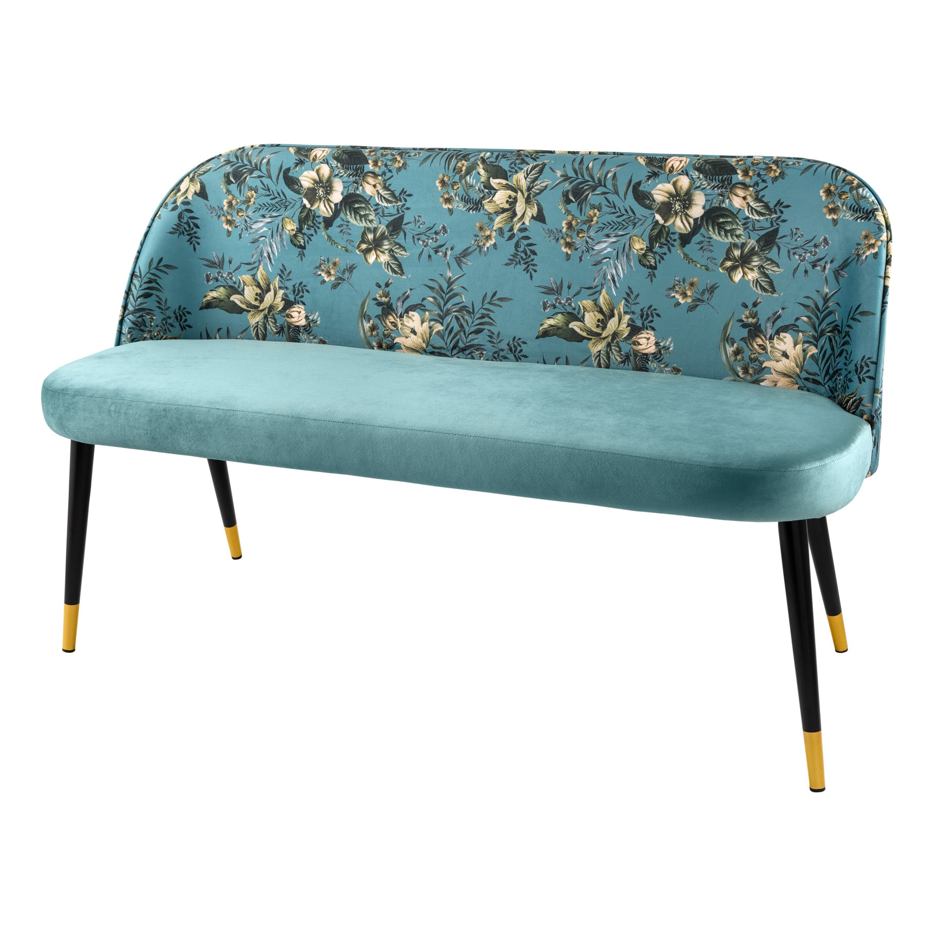 riess-ambiente Bank PR&Ecirc;T-&Agrave;-PORTER - t&uuml;rkis Samt florales Muster und goldene Fu&szlig;kappen 