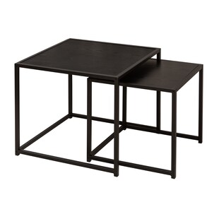 riess-ambiente 2er Set Beistelltisch SLIM LINE - 50cm anthrazit schwarz Marmor-Design Metallgestell Couchtisch 