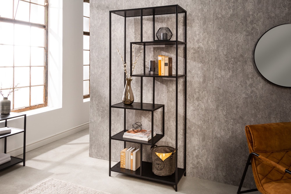 riess-ambiente B&uuml;cherregal SLIM LINE - Industrial 185cm Esche schwarz sechs Regalb&ouml;den pflegeleicht 