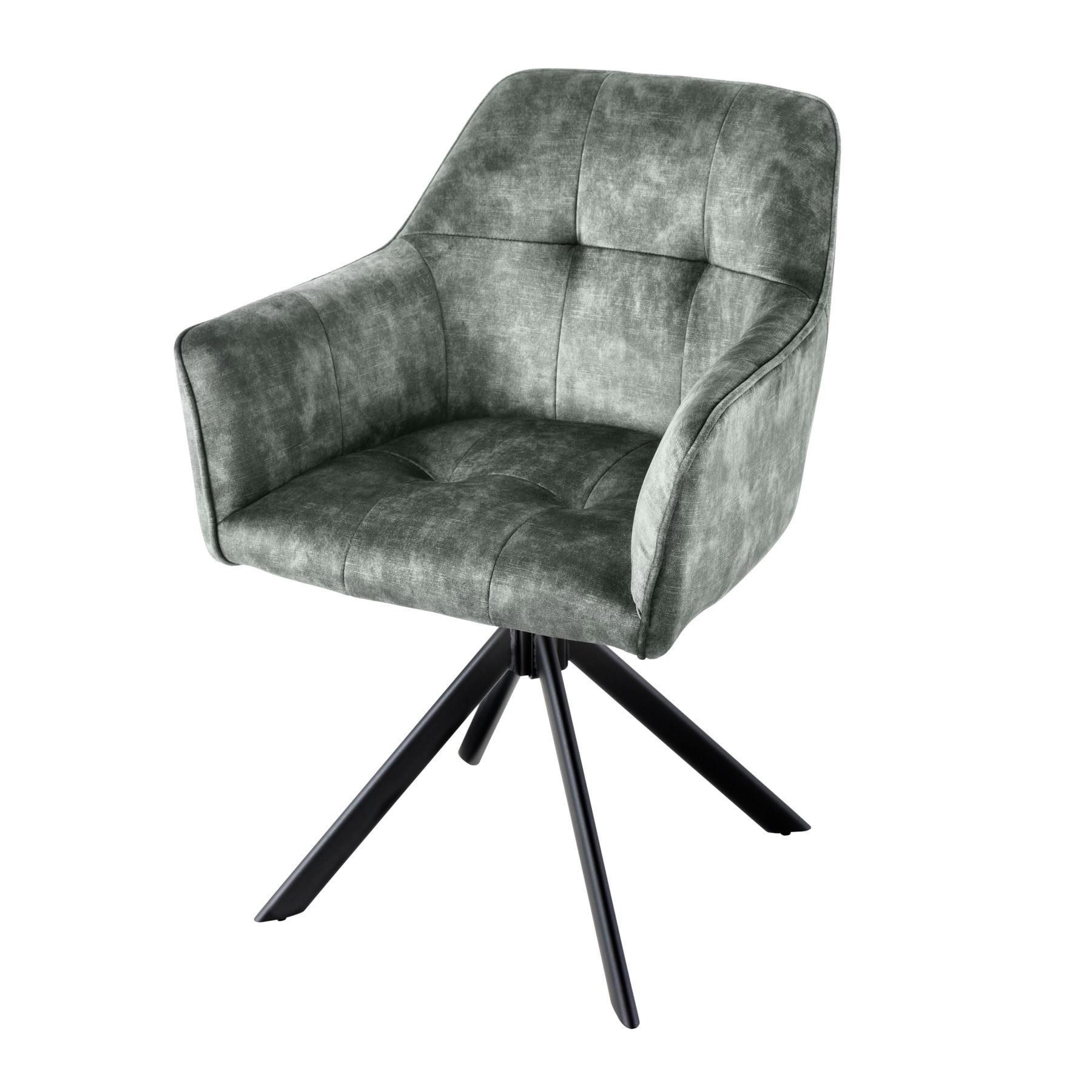 riess-ambiente Stuhl LOFT - gr&uuml;n Samt drehbar Metallgestell schwarz mit Armlehne 