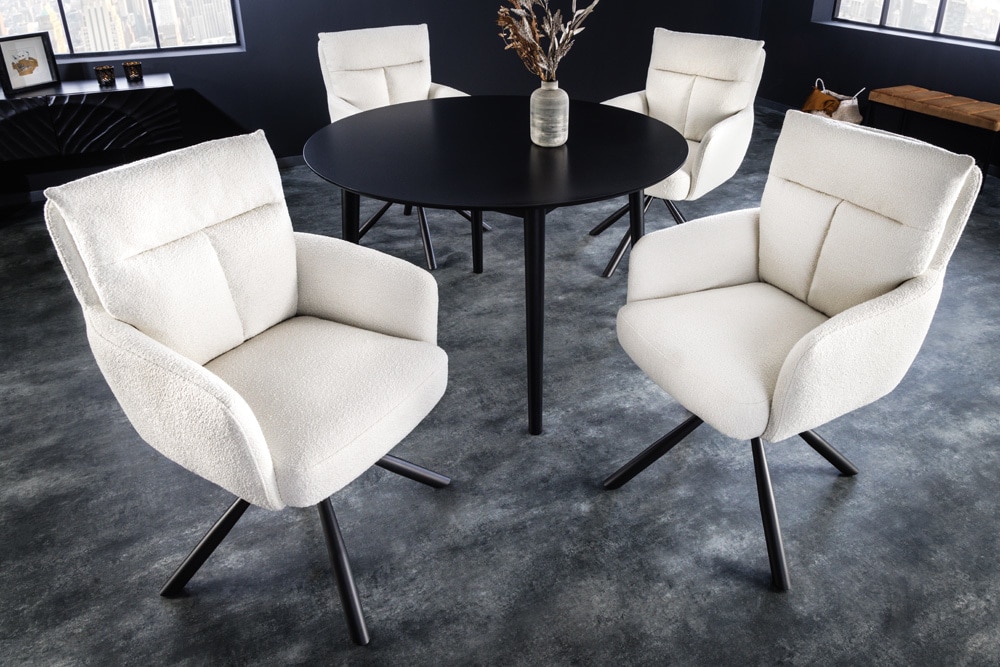 riess-ambiente Stuhl BIG GEORGE - drehbar Retro weiß Bouclé mit  