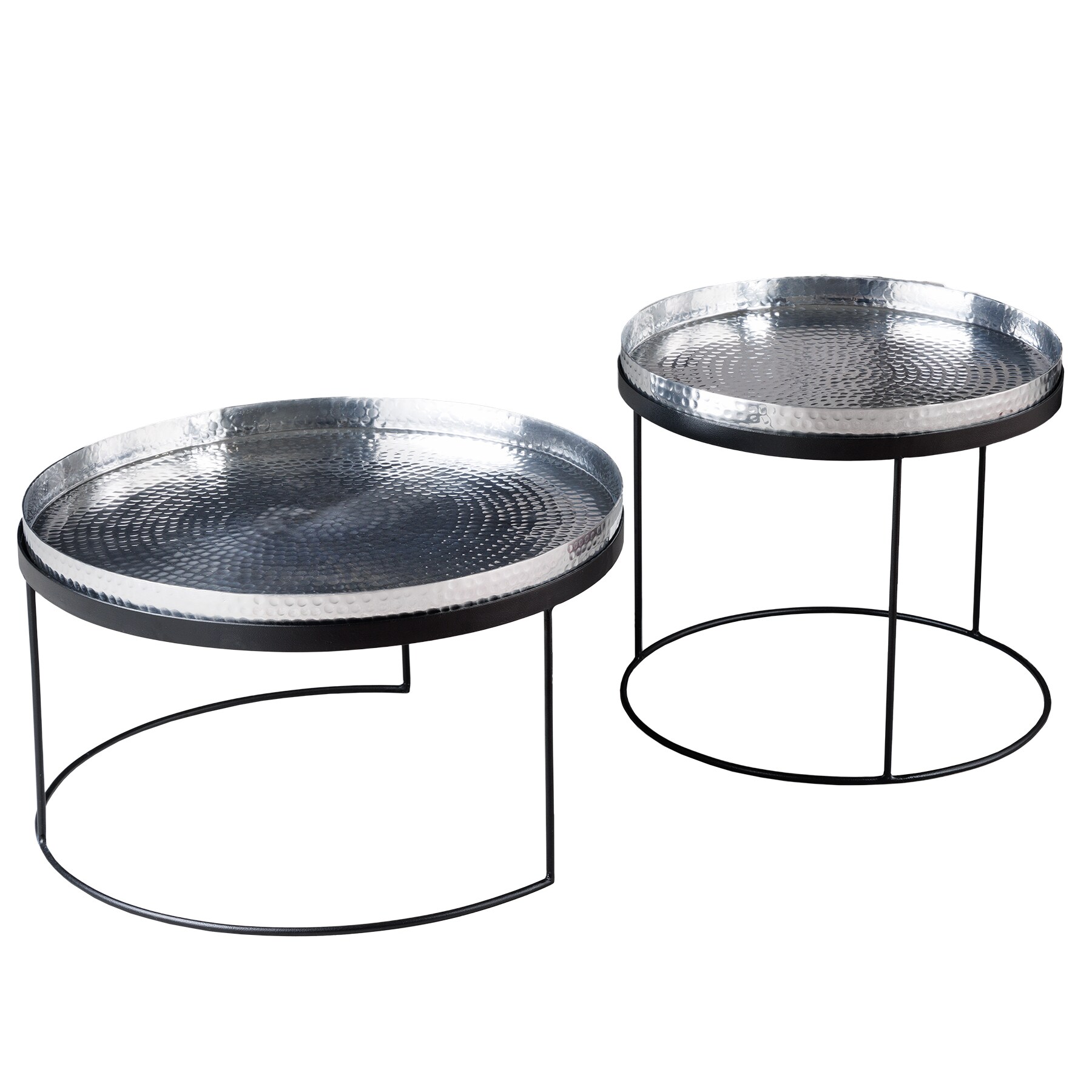 riess-ambiente Couchtische ELEMENTS - 2er Set rund 60cm silber schwarz Metall Tabletttisch Beistelltisch 