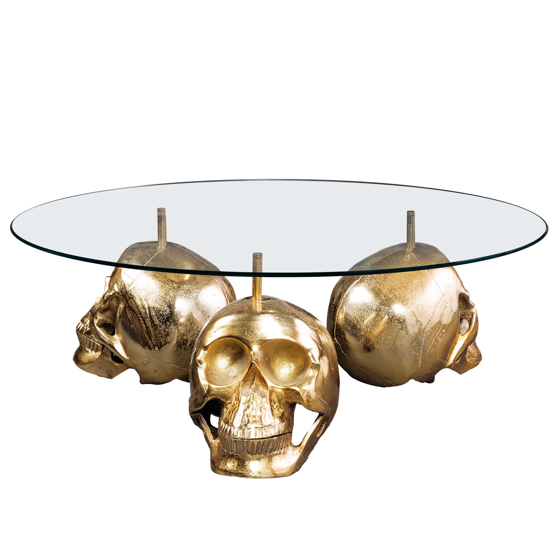 riess-ambiente Design Couchtisch SKULL XXL 90cm gold rund Glasplatte Metall Totenkopf handmade 