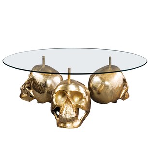 riess-ambiente Design Couchtisch SKULL XXL 90cm gold rund Glasplatte Metall Totenkopf handmade 