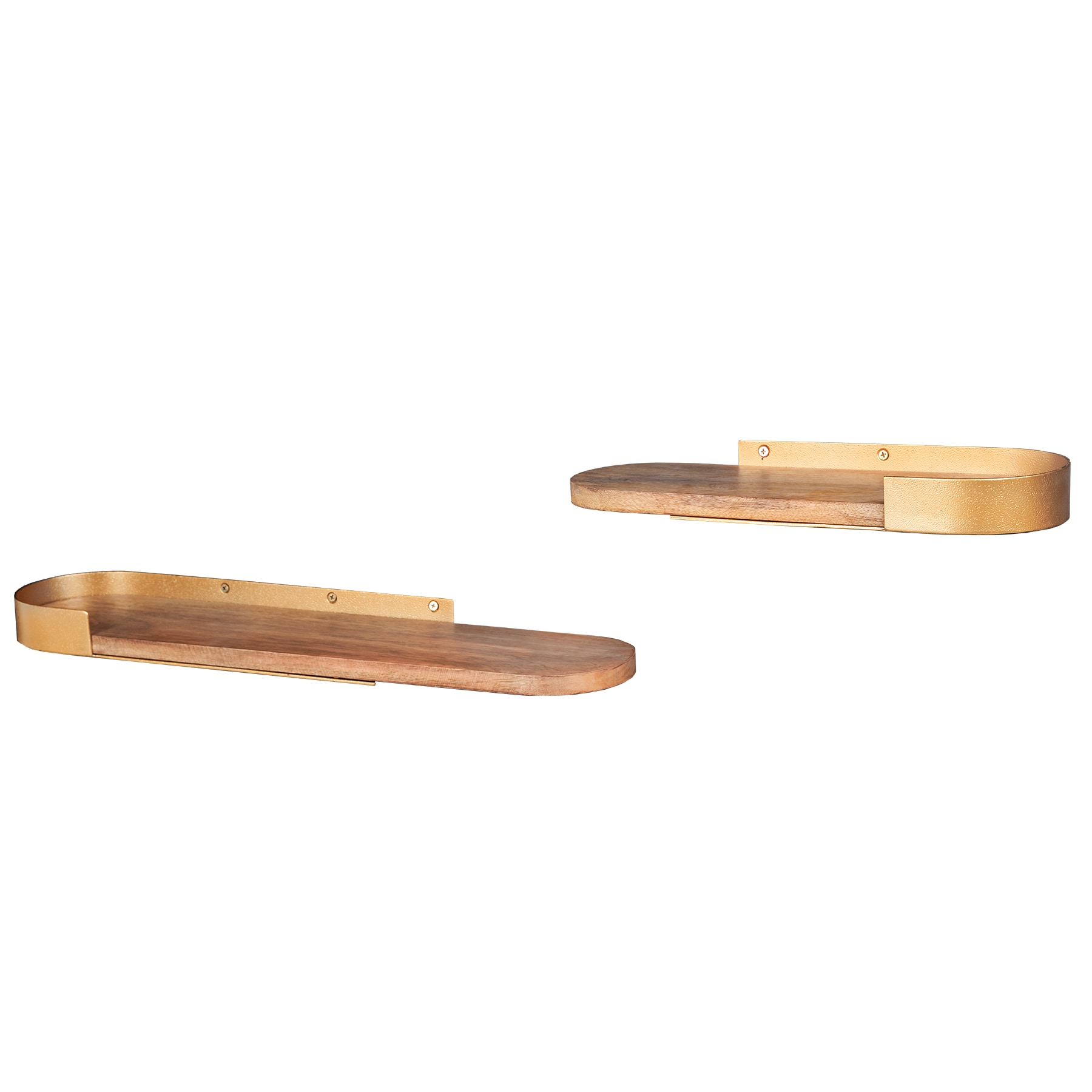 riess-ambiente Wandregal PURE NATURE - modern 2er Set 60cm gold Mangoholz massiv Metall handmade 