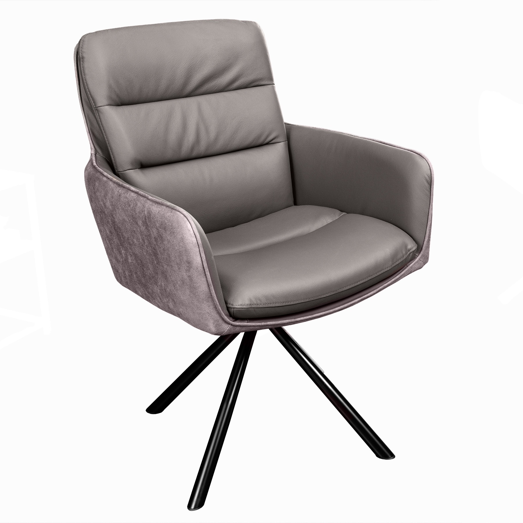 riess-ambiente Stuhl BIG GEORGE - taupe Echtleder Microfaser mit Armlehne Retro Drehbarer Design 