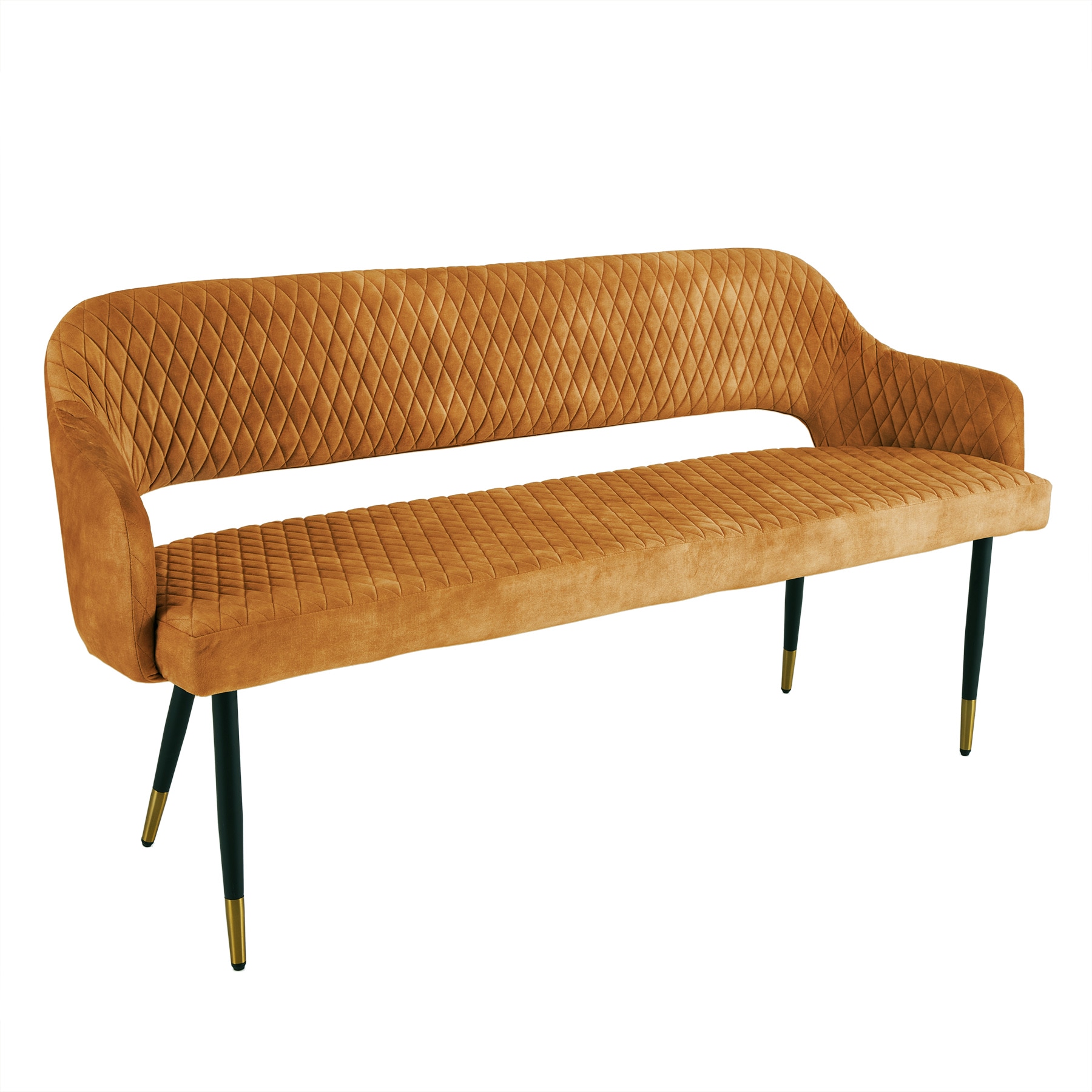 riess-ambiente Sitzbank PARIS - 160cm senfgelb Samt Retro R&uuml;ckenlehne Metallbeine 