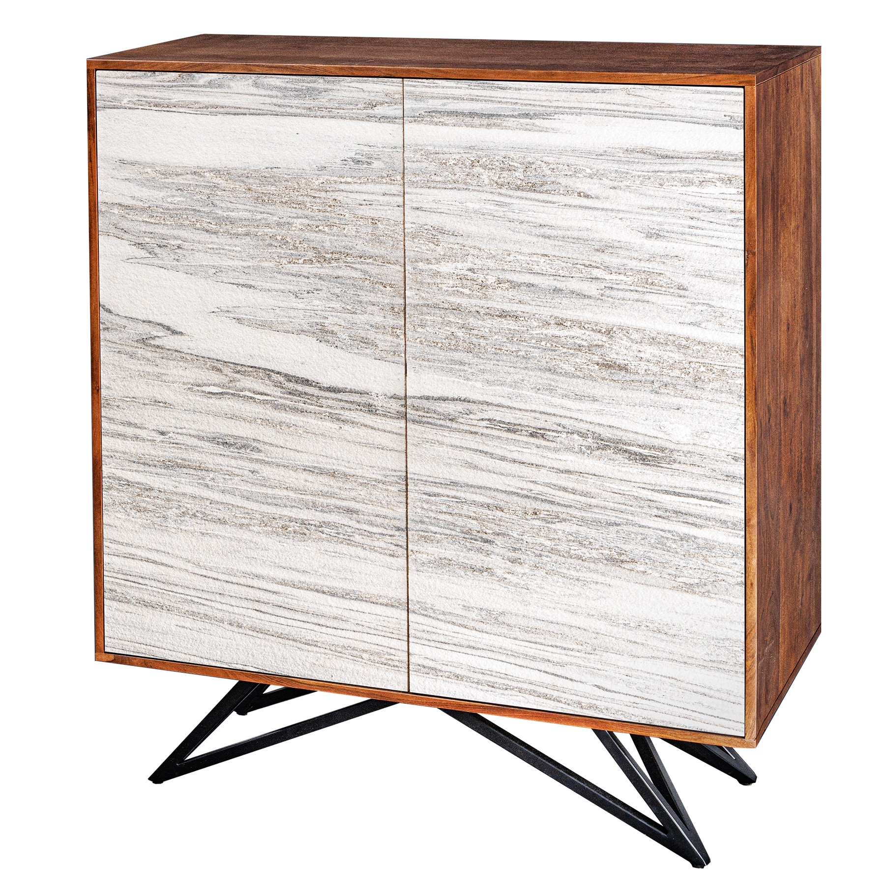 riess-ambiente Highboard MOUNTAIN SOUL - 120cm echter Naturstein wei&szlig; Akazie Schrank Marmor-Design Massivholz 