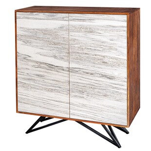 riess-ambiente Highboard MOUNTAIN SOUL - 120cm echter Naturstein weiß Akazie Schrank Marmor-Design Massivholz 