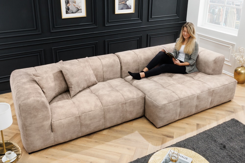 riess-ambiente Ecksofa ZERO GRAVITY - 305cm champagner beige Samt Bigsofa Couch XXL Modern 