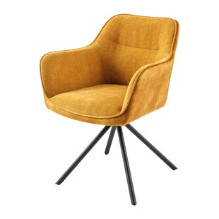 riess-ambiente Stuhl VERONA - senfgelb Samt Strukturstoff mit Armlehne Metallbeine schwarz drehbar 