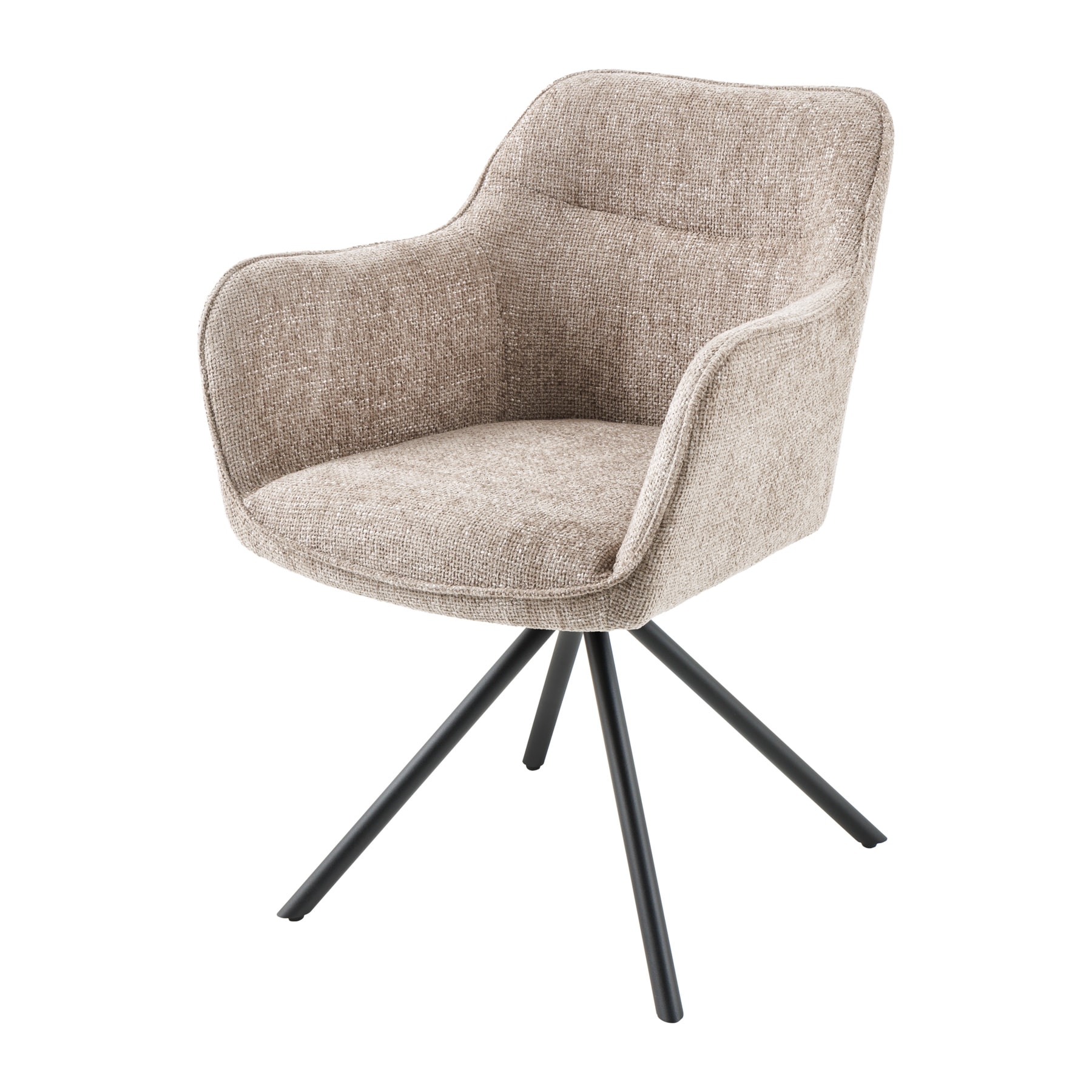 riess-ambiente Stuhl VERONA - champagner beige Strukturstoff mit Armlehne Metallbeine schwarz drehbar 