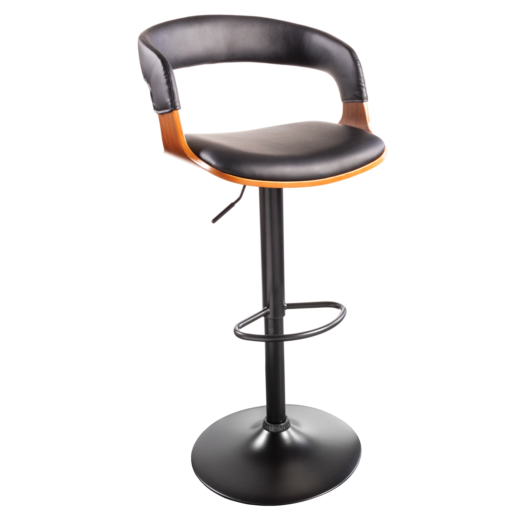 riess-ambiente Barhocker MANHATTAN - Retro schwarz Kunstleder Walnussholz mit Lehne drehbar h&ouml;henverstellbar 