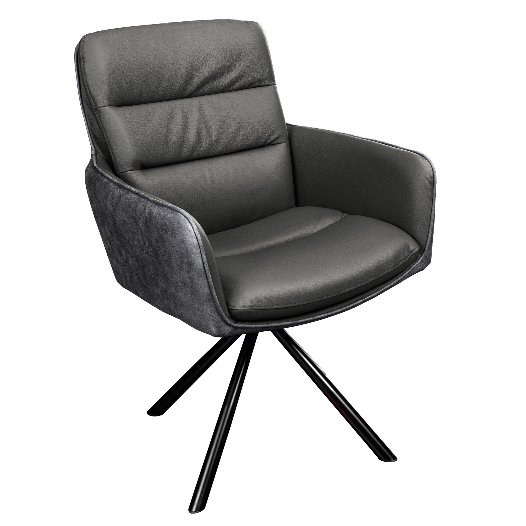 riess-ambiente Stuhl BIG GEORGE - grau Echtleder Microfaser mit Armlehne schwarze Metallbeine Drehbarer 