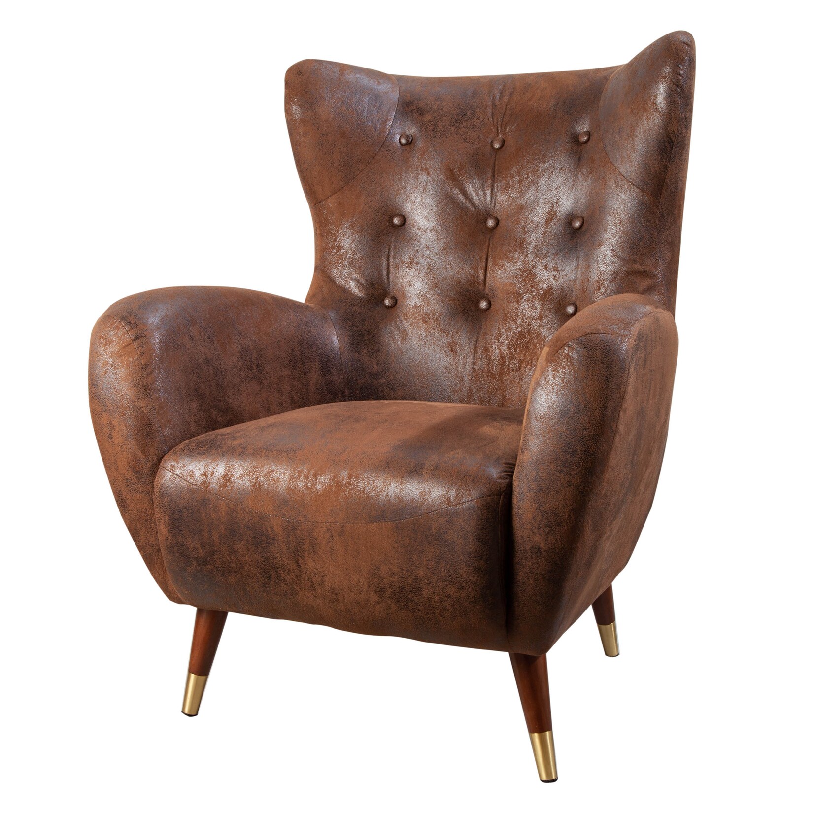 Retro Design Sessel DON antik braun goldene Fußkappen mit Federkern