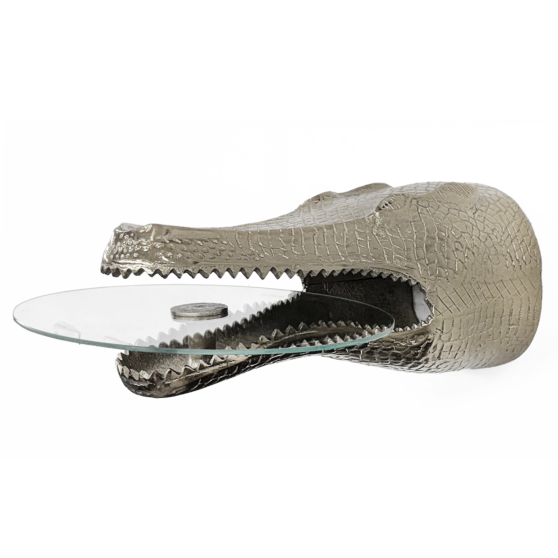 riess-ambiente Design H&Atilde;&curren;ngetisch WILDLIFE CROCODILE 60cm silber Metall Krokodil Beistelltisch 