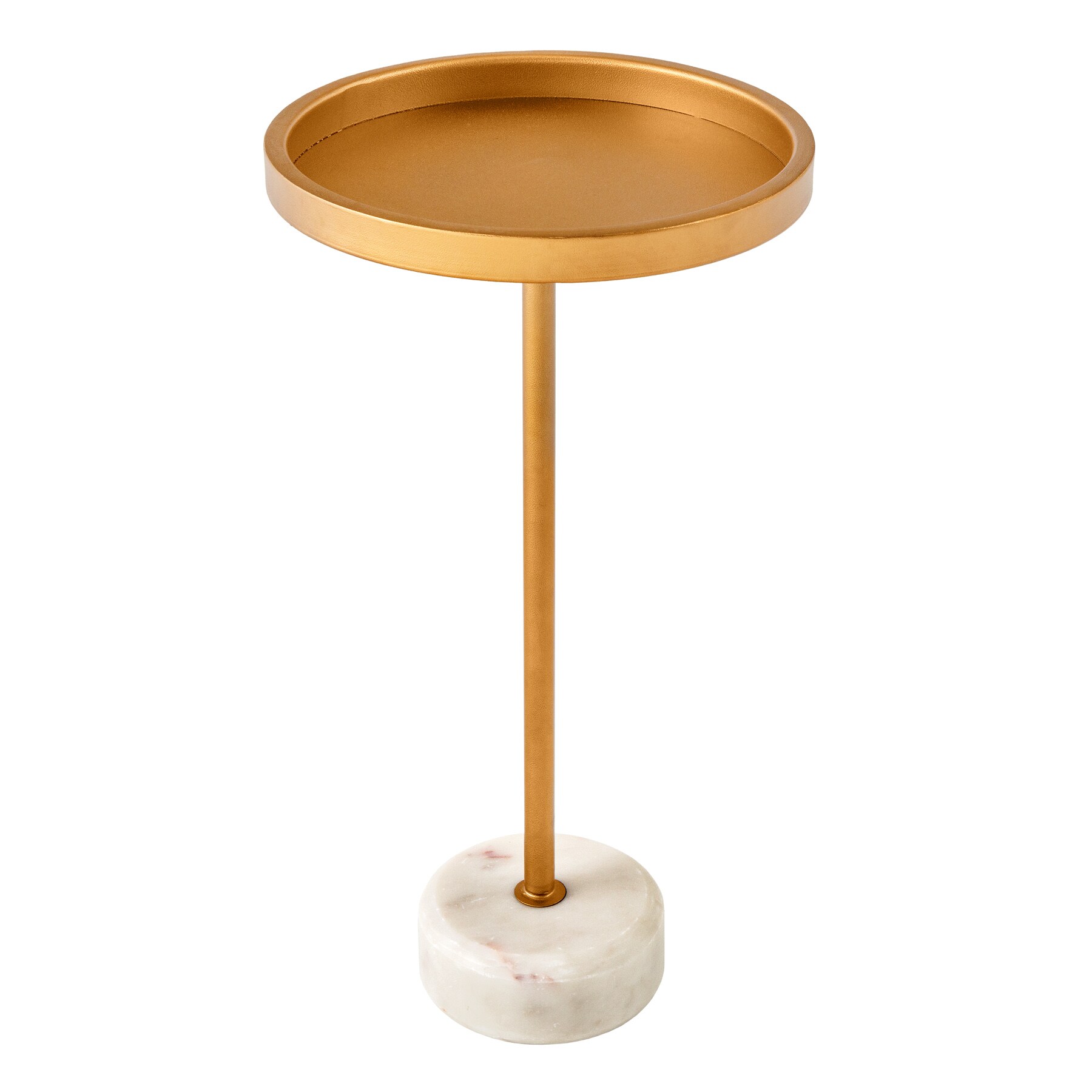 riess-ambiente Runder Beistelltisch TRAYFUL 60cm gold Eisen wei&szlig; Marmorfu&szlig; handmade 