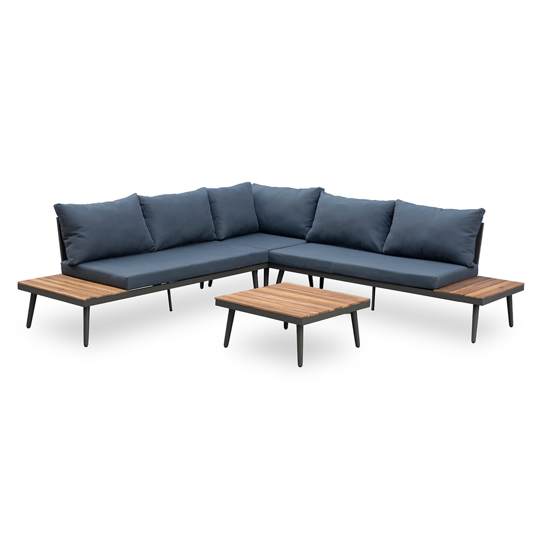 riess-ambiente Outdoor Garten-Lounge-Set CANNES 220cm anthrazit natur Akazie inkl. Tisch und Kissen 