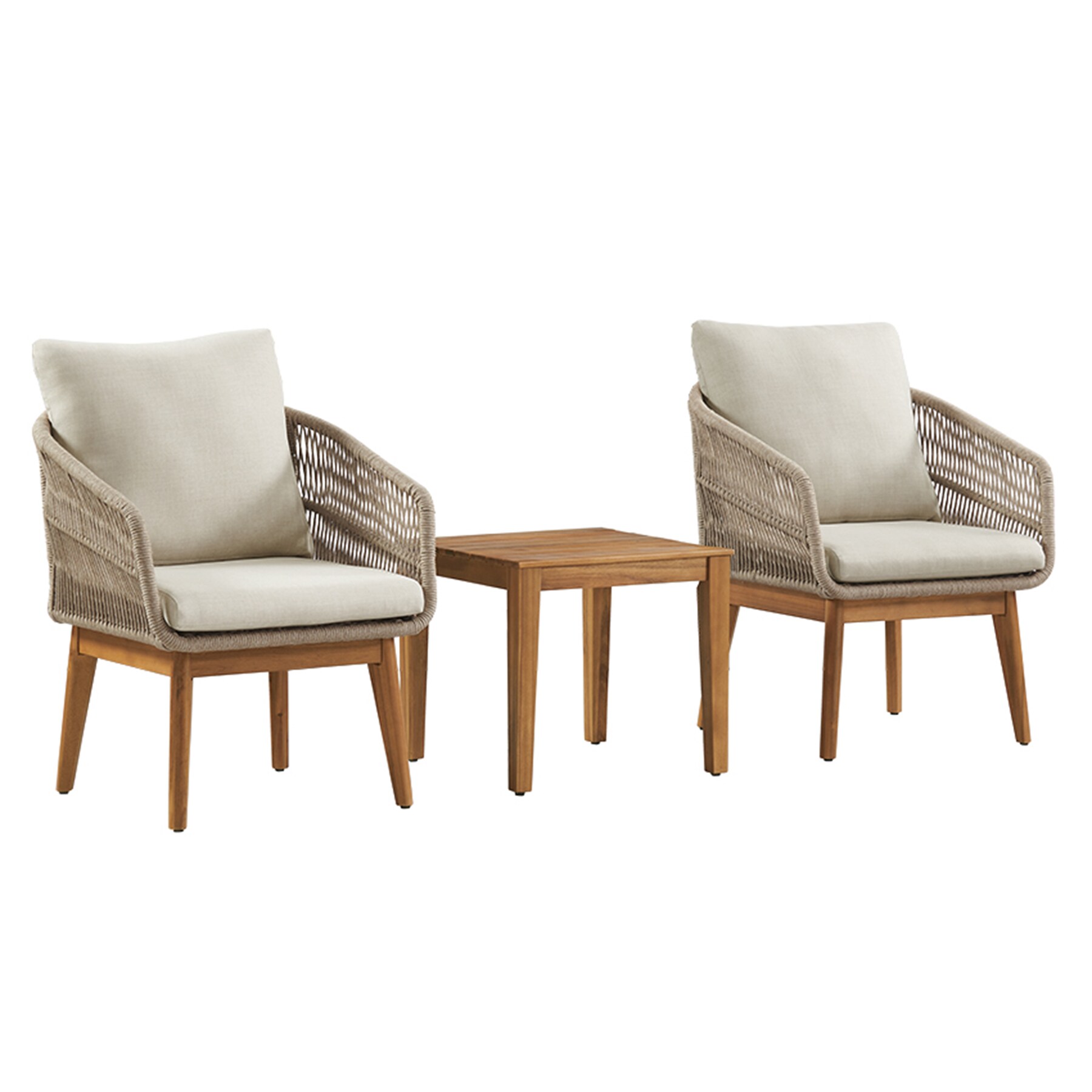 riess-ambiente Outdoor Gartenlounge ROPE natur taupe Akazie 2er-Sitzgruppe inkl. Tisch und Kissen 