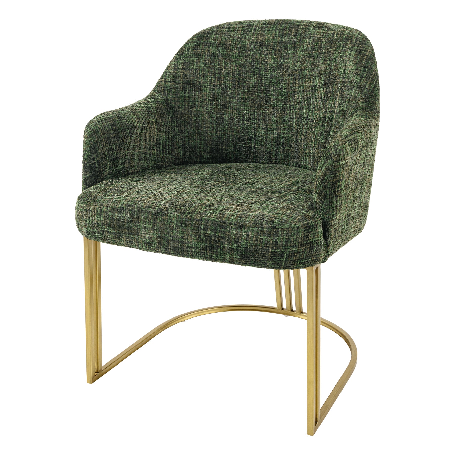 riess-ambiente Armlehnen Stuhl EXTRAVAGANCIA dunkelgr&uuml;n Chenillestoff Metall brushed champagner gold 