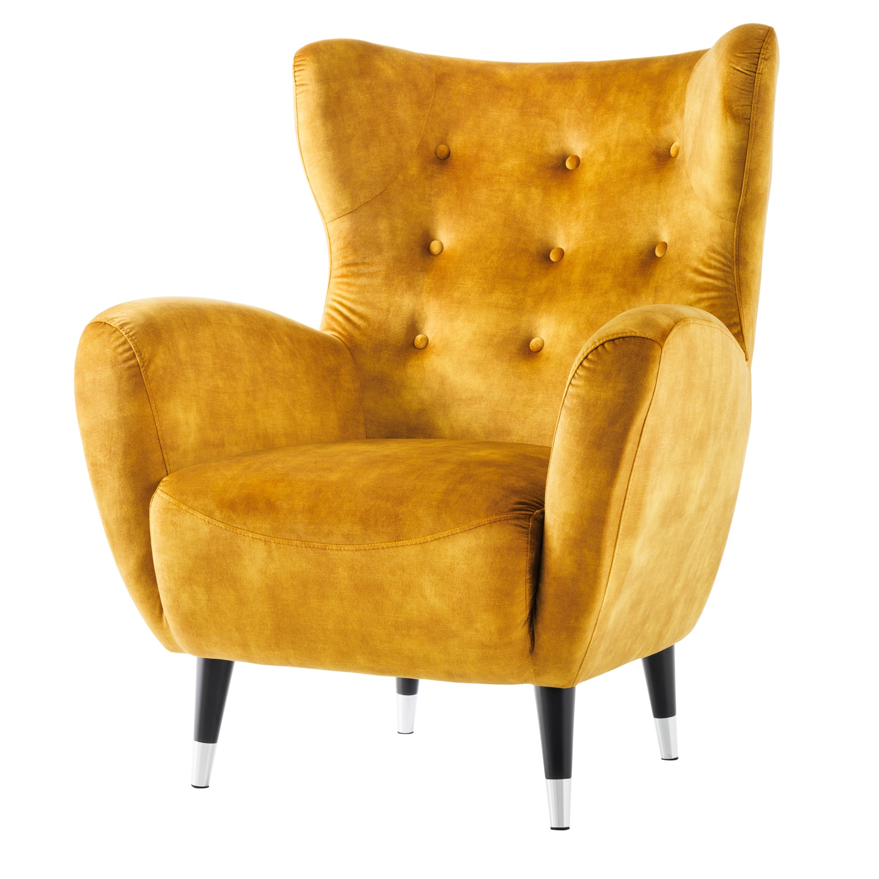 riess-ambiente Retro Design Sessel DON senfgelb Samt Federkern silberne Fu&szlig;kappen 