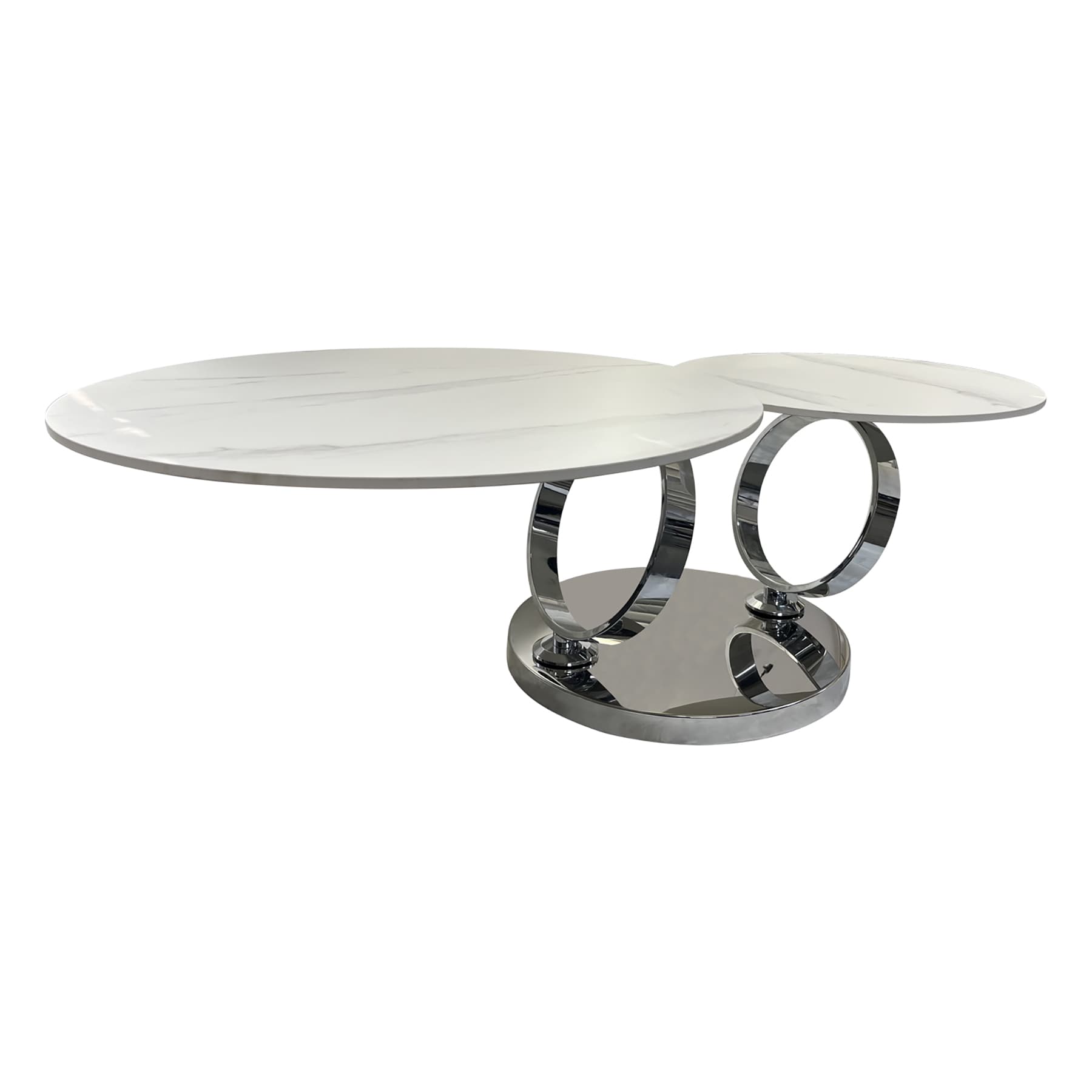 riess-ambiente Design Couchtisch DANCING RINGS wei&szlig; rund drehbar Marmor Keramik Chrome Gestell 