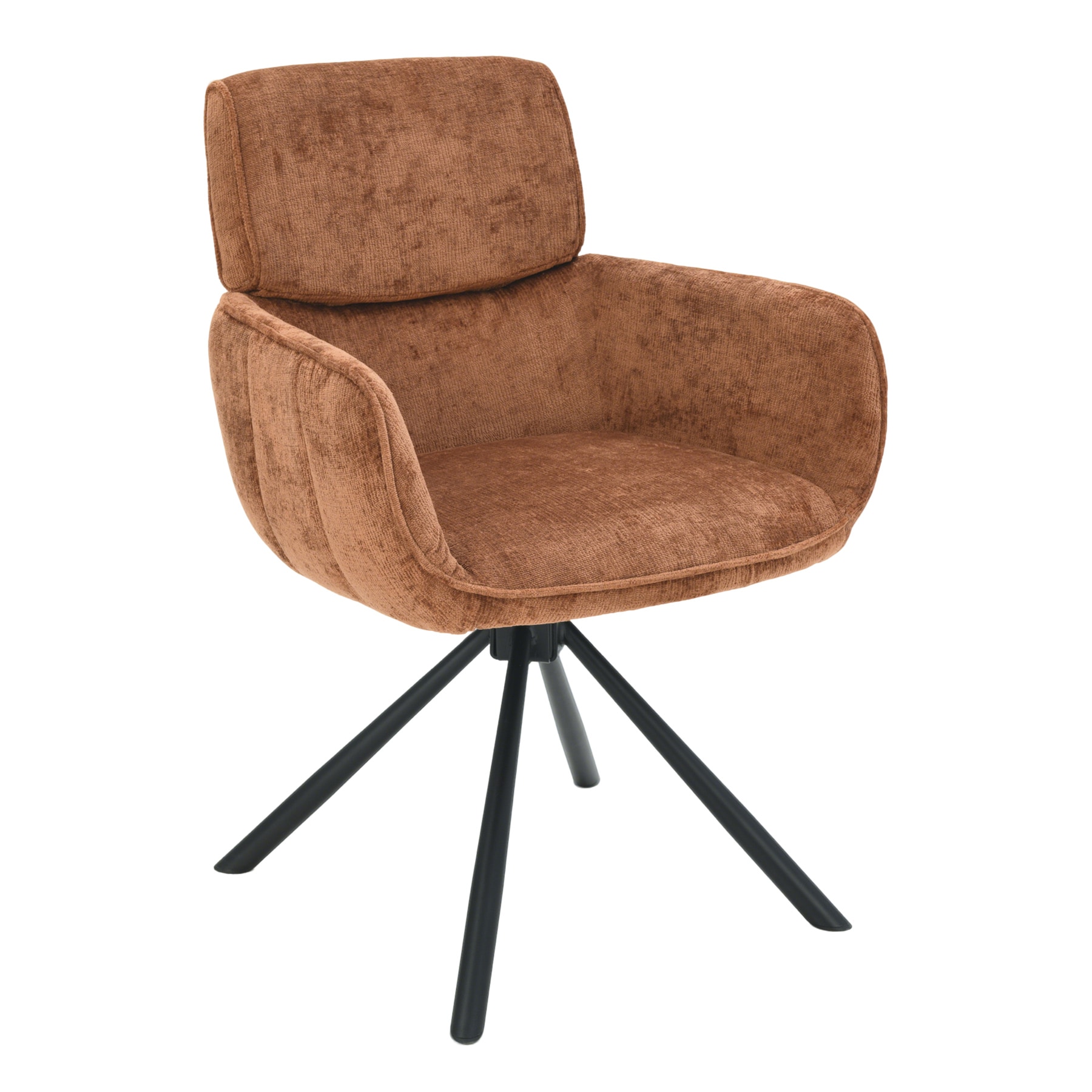 riess-ambiente Drehbarer Retro Stuhl UNIQUE rost braun Chenille schwarze Metallbeine mit Armlehne 