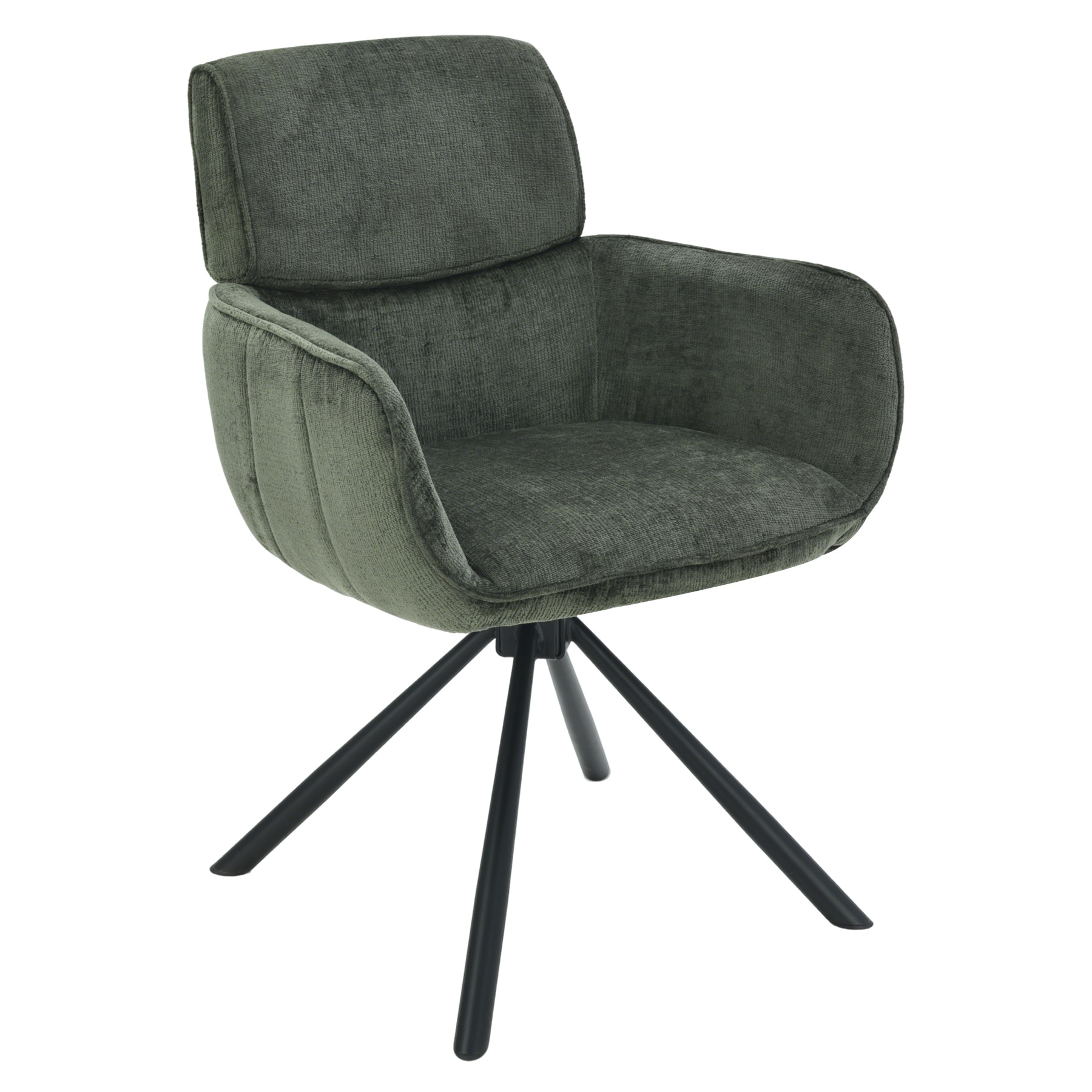 riess-ambiente Drehbarer Retro Stuhl UNIQUE gr&uuml;n Chenille schwarze Metallbeine mit Armlehne 