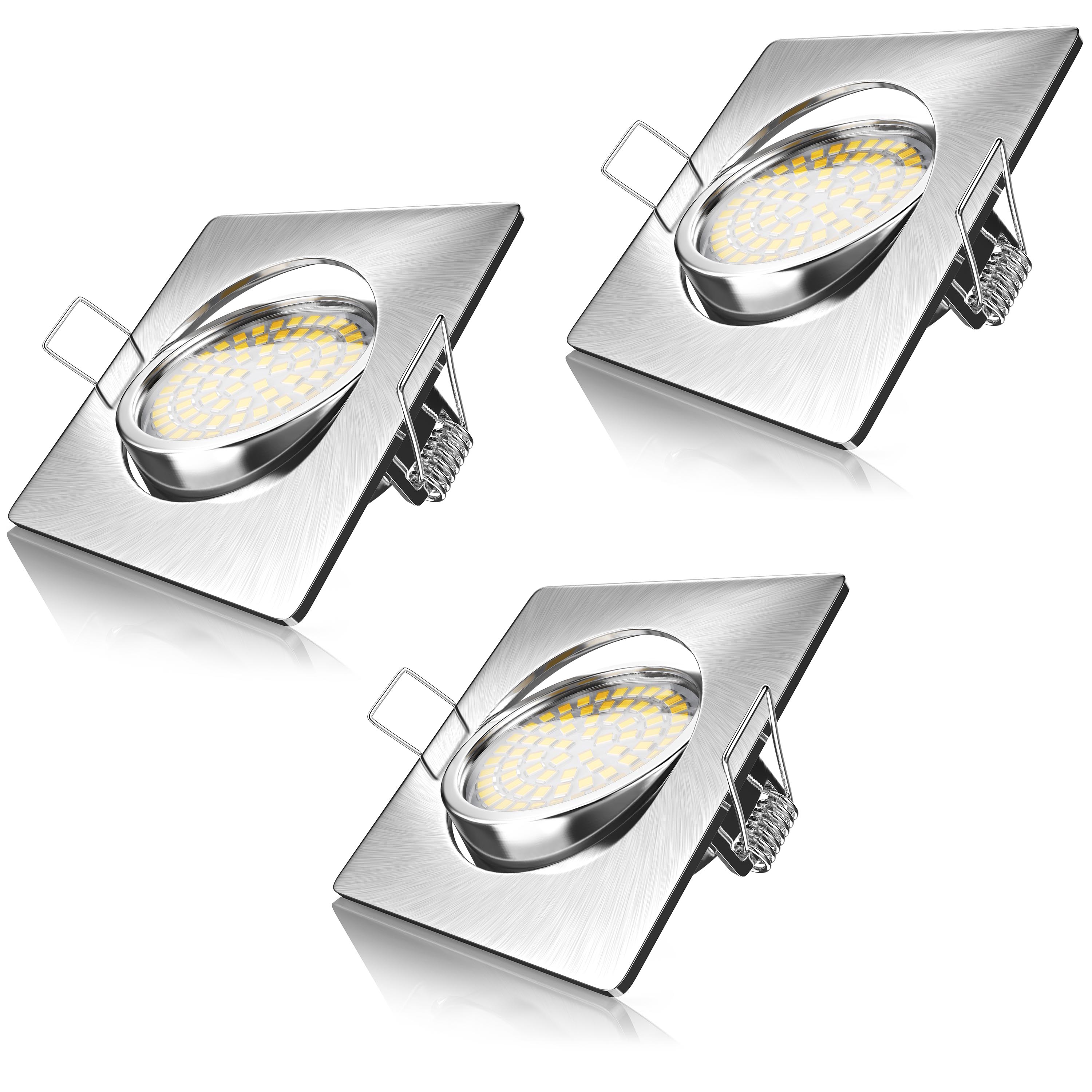 Brandson 3x LED Einbaustrahler in Edelstahl Optik, schwenkbarer Deckenspot mit 320 Lumen / Warmwei&szlig; 