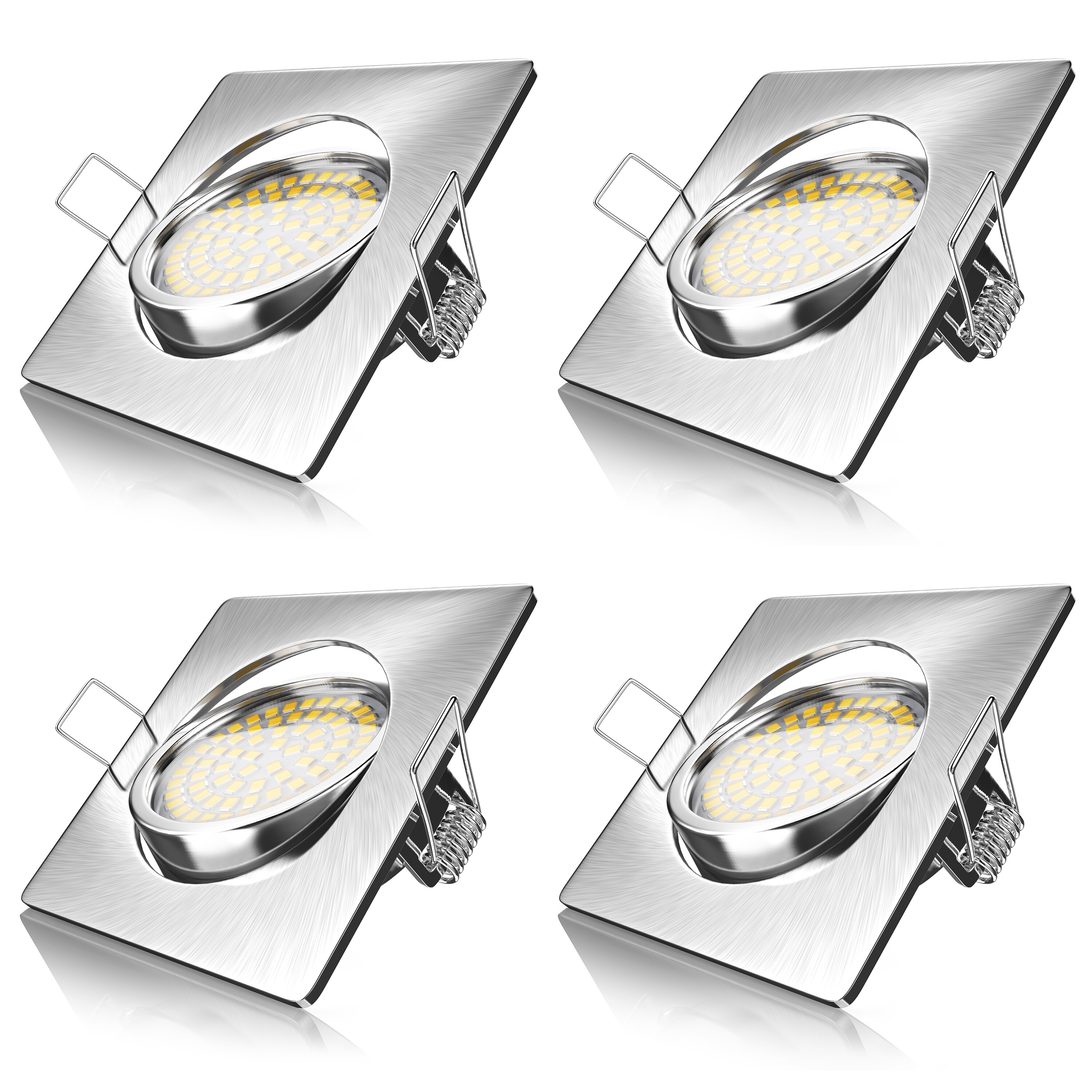 Brandson 4x LED Einbaustrahler in Edelstahl Optik, schwenkbarer Deckenspot mit 320 Lumen / Warmwei&szlig; 