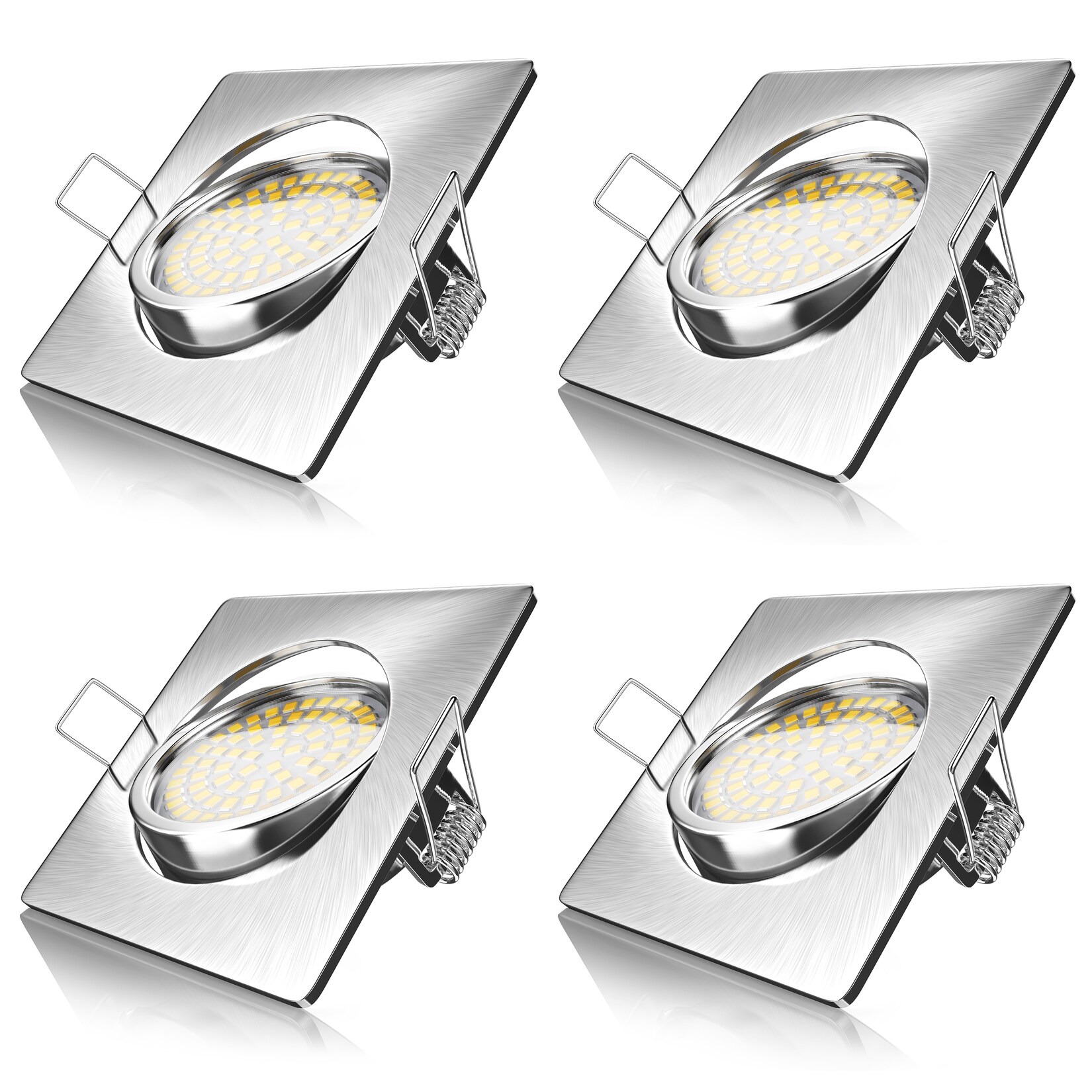 Brandson 4x LED Einbaustrahler in Edelstahl Optik, schwenkbarer Deckenspot mit 320 Lumen / Warmweiß
