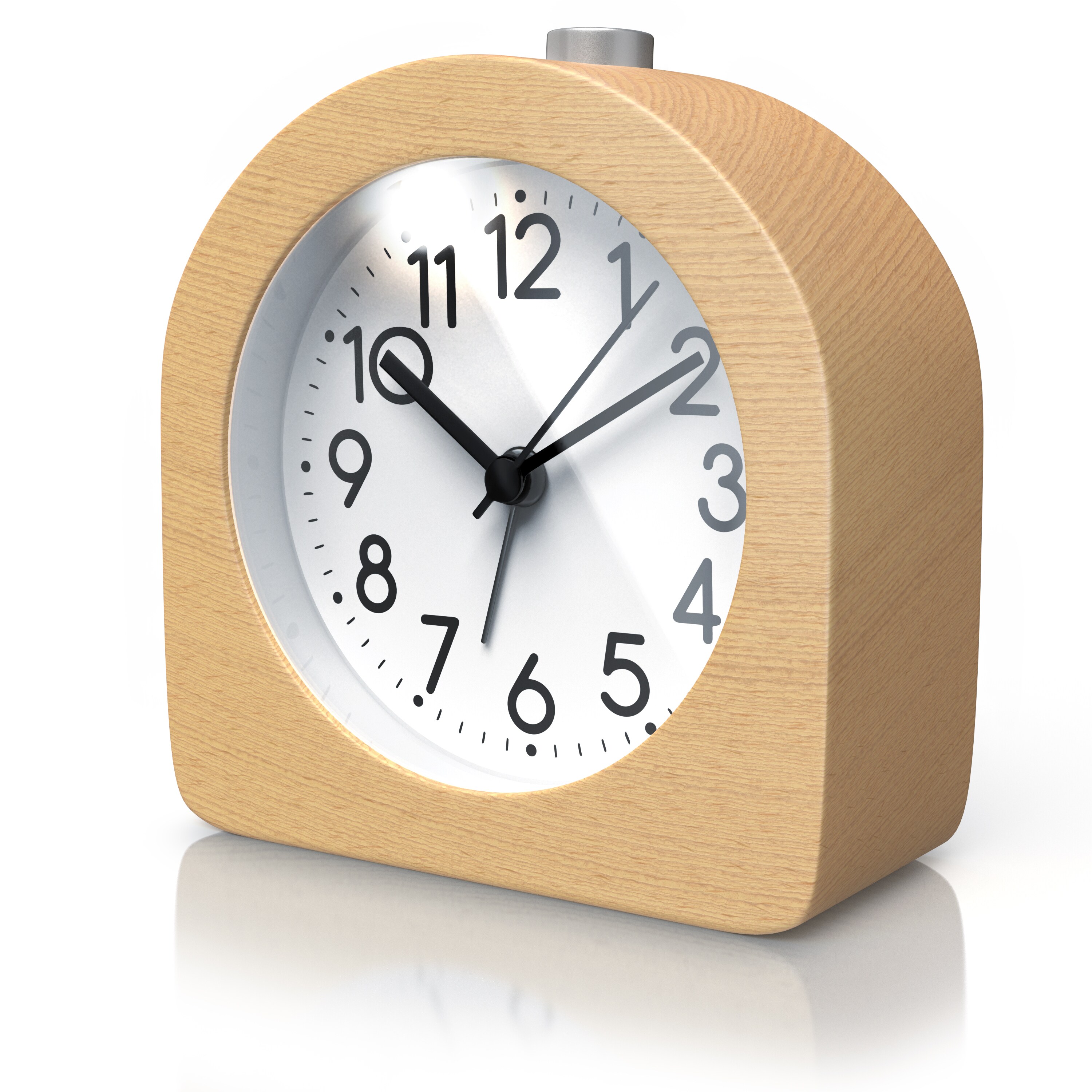 BEARWARE Wecker analog ohne Ticken - halbrund - Holz hell - Retro Design - beleuchtetes Ziffernblatt mit Licht - lautlos - Reisewecker - Weckton 