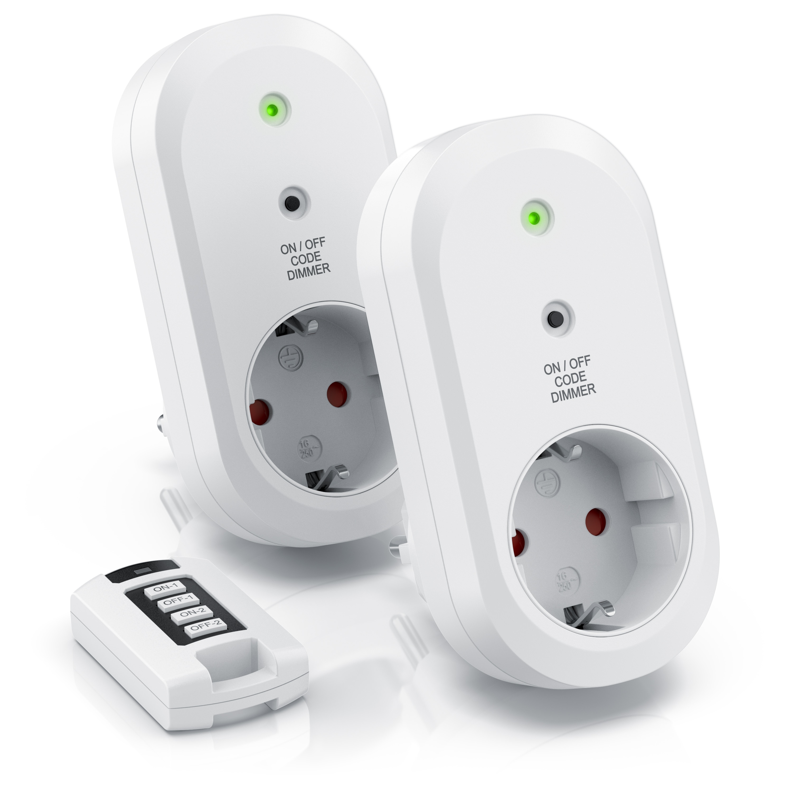 BEARWARE Dimmbare Funksteckdosen - Set mit Fernbedienung - 2er Set f&uuml;r den Innenbereich Indoor + 1 Fernbedienung - Steckdose 