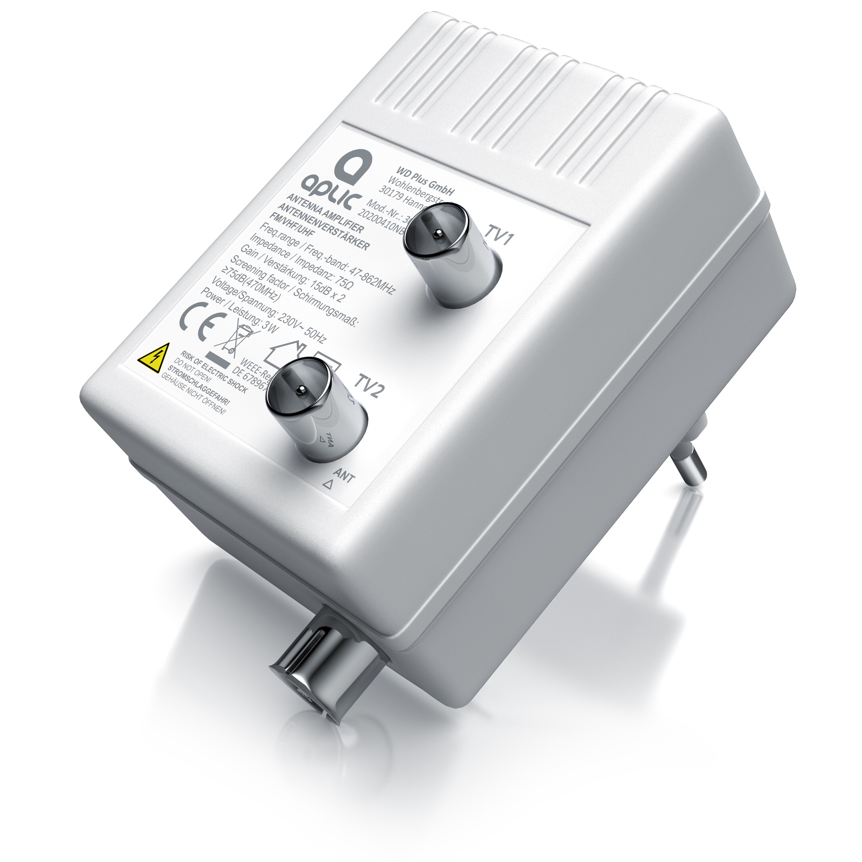 Aplic DVB-T2 Antennen Verst&auml;rker, Kabel TV, Radio Antennenverst&auml;rker, 2x 15 dB Signalverst&auml;rkung 