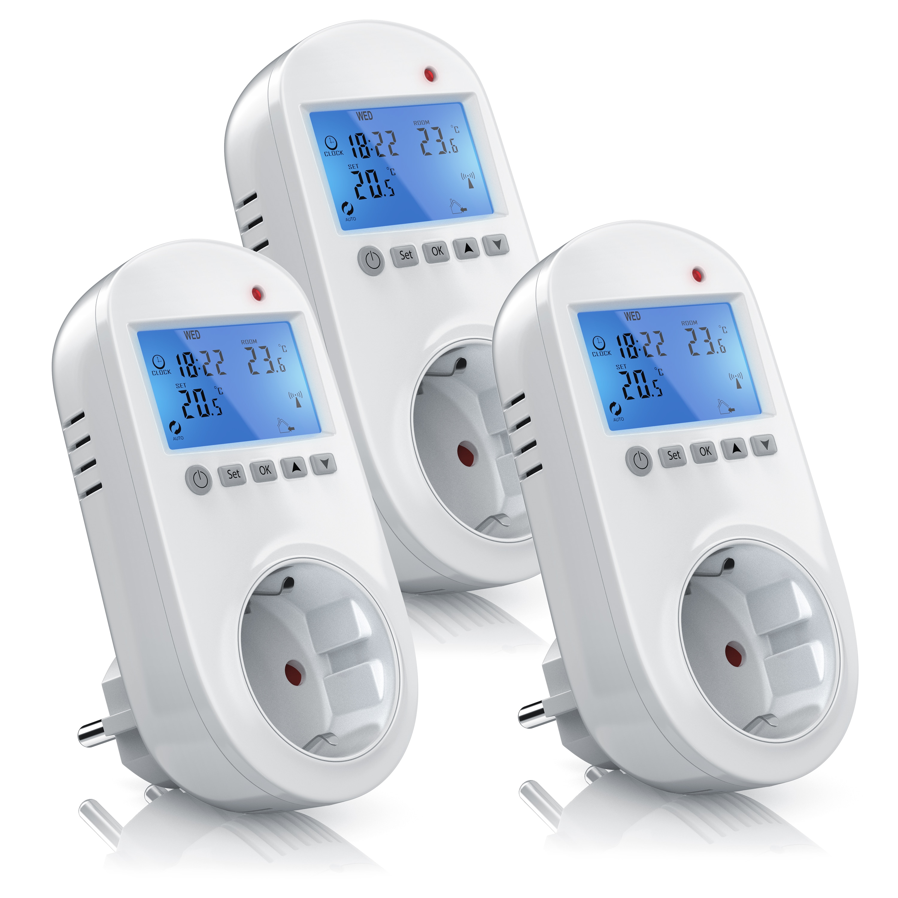BEARWARE 3x Steckdosen Thermostat f&uuml;r Heiz & Klimager&auml;te Individuell programmierbar / LCD-Display 