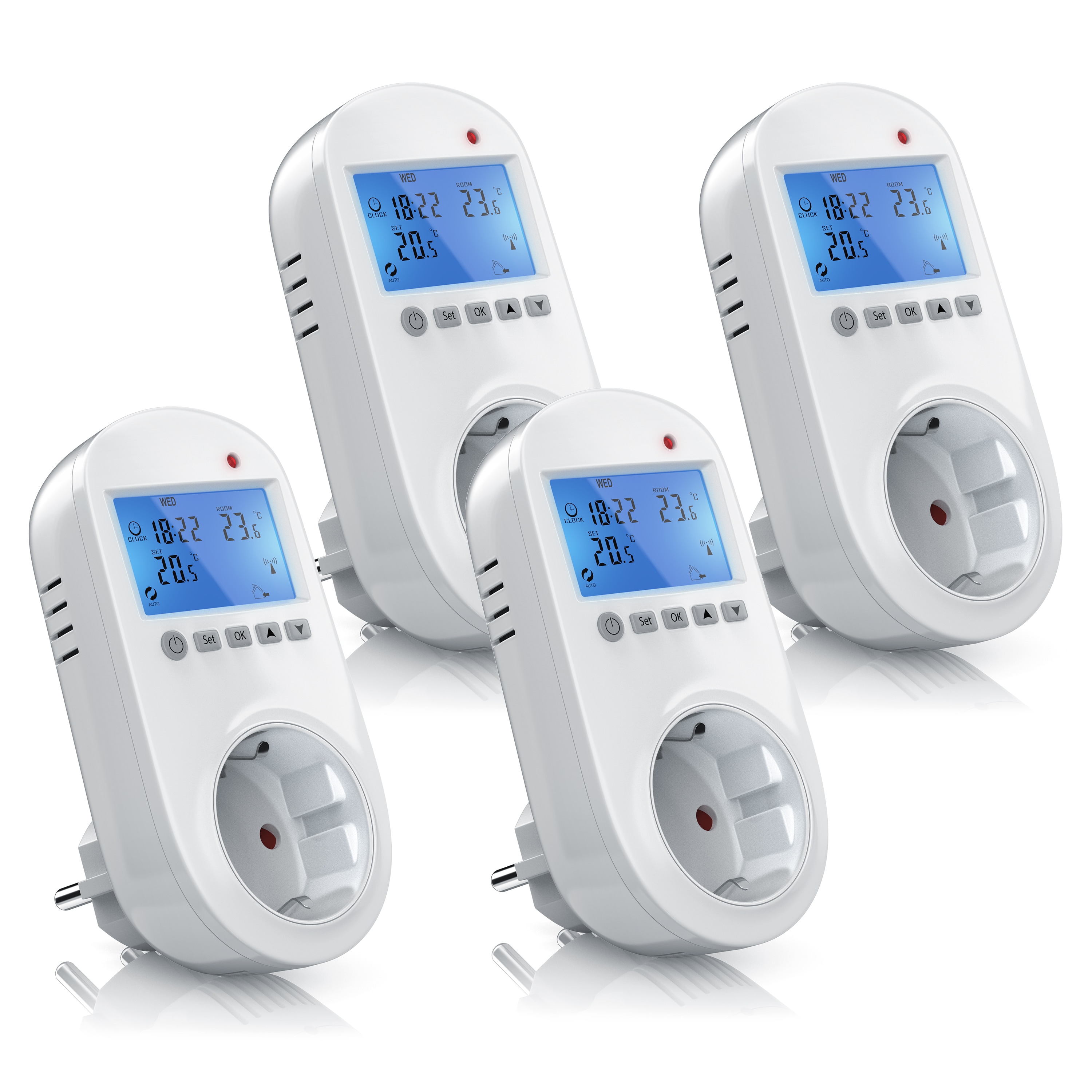 BEARWARE 4x Steckdosen Thermostat f&uuml;r Heiz & Klimager&auml;te Individuell programmierbar / LCD-Display 