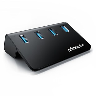 Primewire - 4 Port USB 3.2 Gen.1 Hub Aktiv - 4 Port Verteiler mit Netzteil - USB 3.0 USB 3.2 Gen.1 Datenhub - für PC Notebook Laptop Ultrabook Tablet 