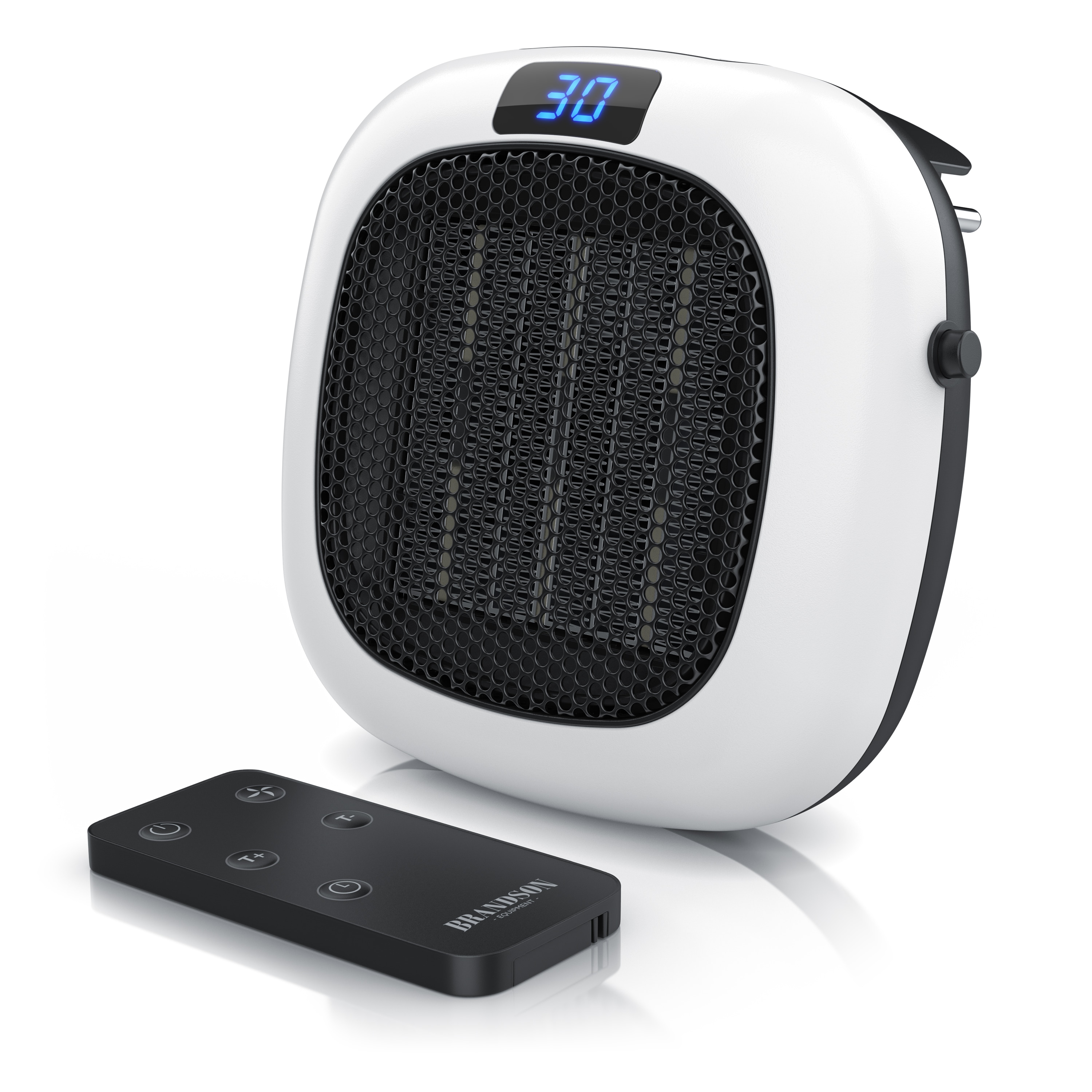 Brandson Steckdosen Heizl&uuml;fter 700W mit Fernbedienung, Thermostat, Timer 1-12 Stunden, Automatische Abschaltung, &Uuml;berhitzungsschutz, Wei&szlig; 
