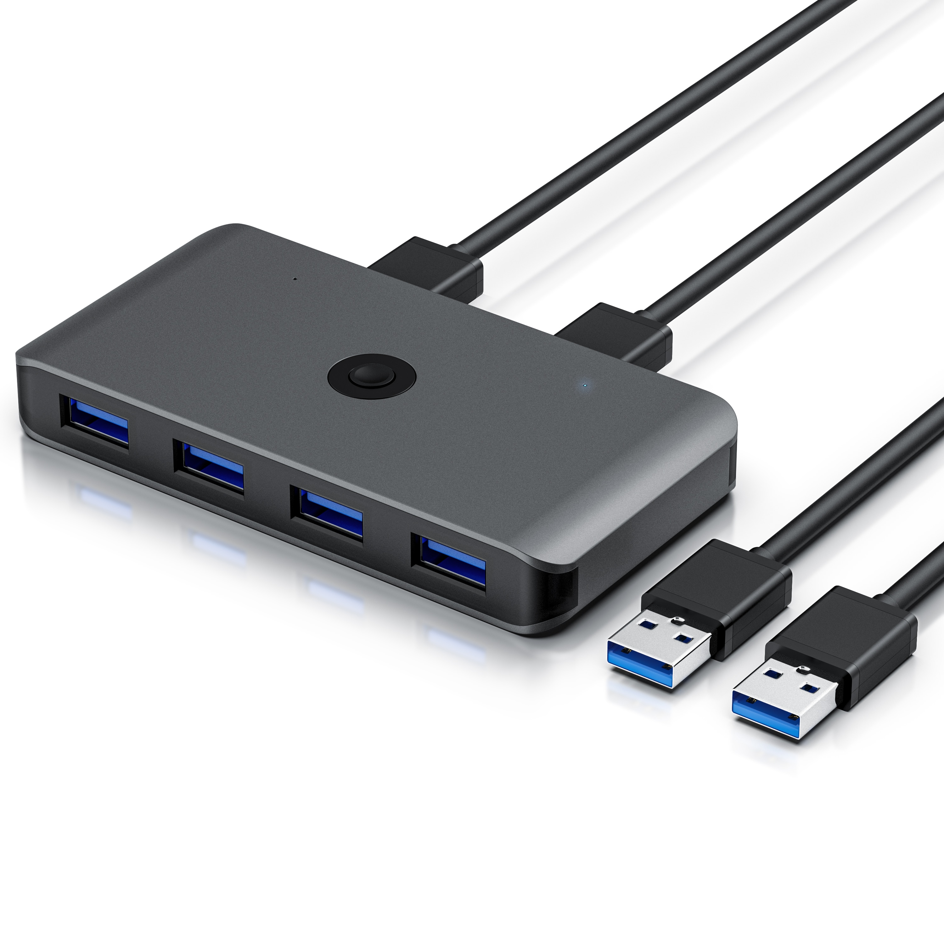 Primewire USB 3.2 Gen1 KVM Switch Umschalter - 4 Port Eingang - 2 Port Ausgang f&uuml;r 2 PCs - 5 Gbit/s - inkl. 2x USB Kabel - f&uuml;r Drucker Scanner 