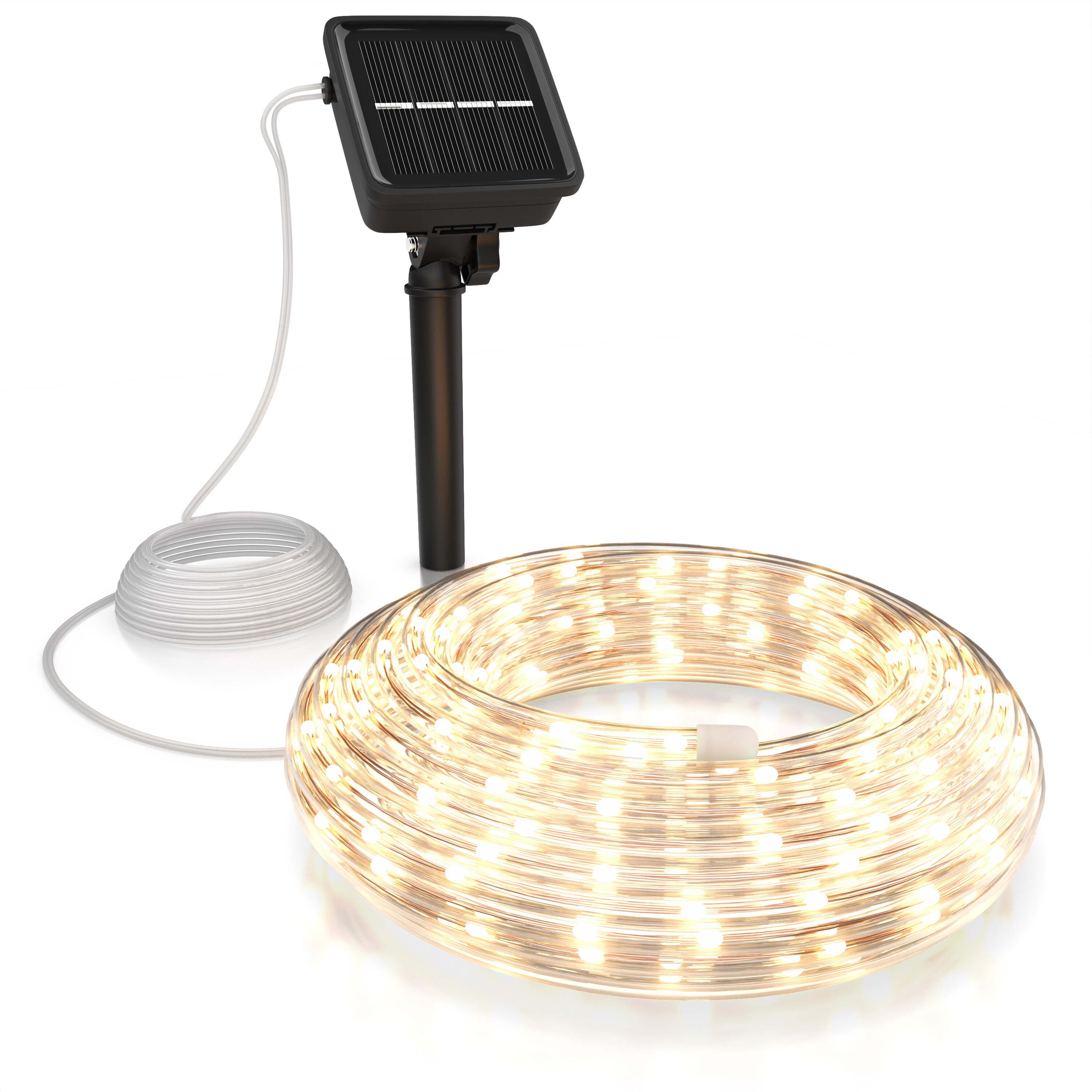 BEARWARE LED Lichterkette Solar 10 m warmwei&szlig; - Innen und Au&szlig;en - Solarpanel mit Akku 1200mAh - 100 Leds warmwei&szlig; - 2 Modi: blinkend und stetig 