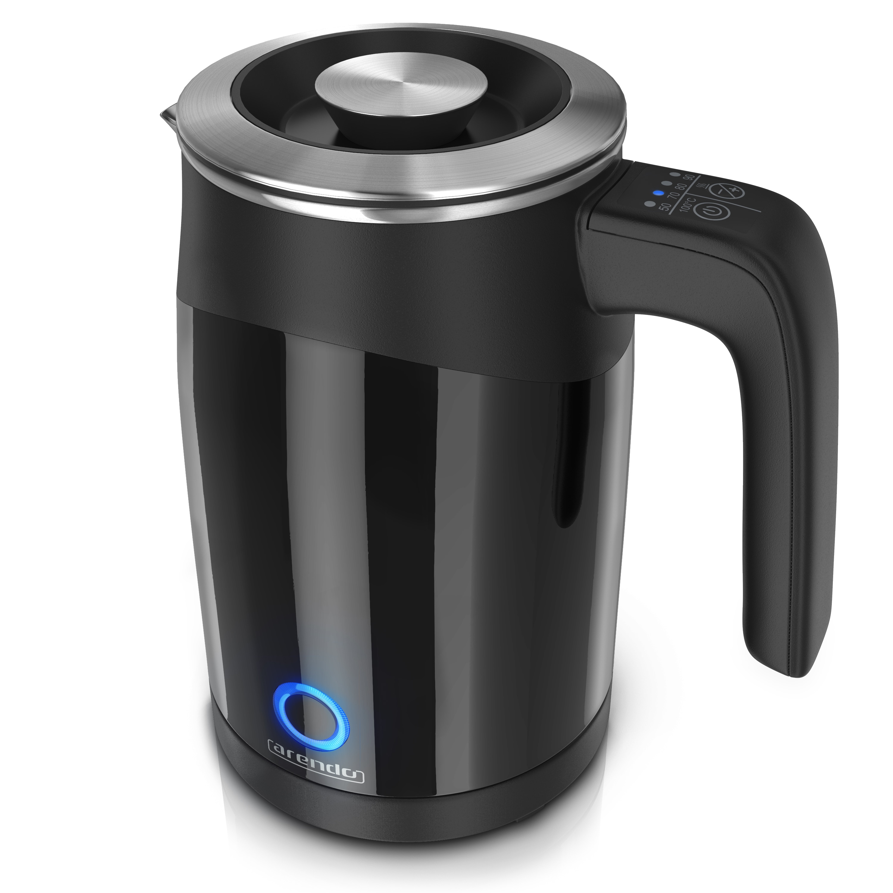 Arendo Wasserkocher 0,5 l, 1100 W, Edelstahl Single Reisewasserkocher Mini, Temperatureinstellung, schwarz 