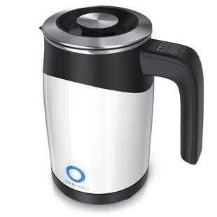 Arendo Wasserkocher 0,5 l, 1100 W, Edelstahl Single Reisewasserkocher Mini, Temperatureinstellung, weiß 