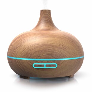 Arendo Aroma Diffuser, Luftbefeuchter, Vernebler in Holz Optik, Diffusor mit 7 Farben LED, Timer Funktion, 300ml, Hellbraun 
