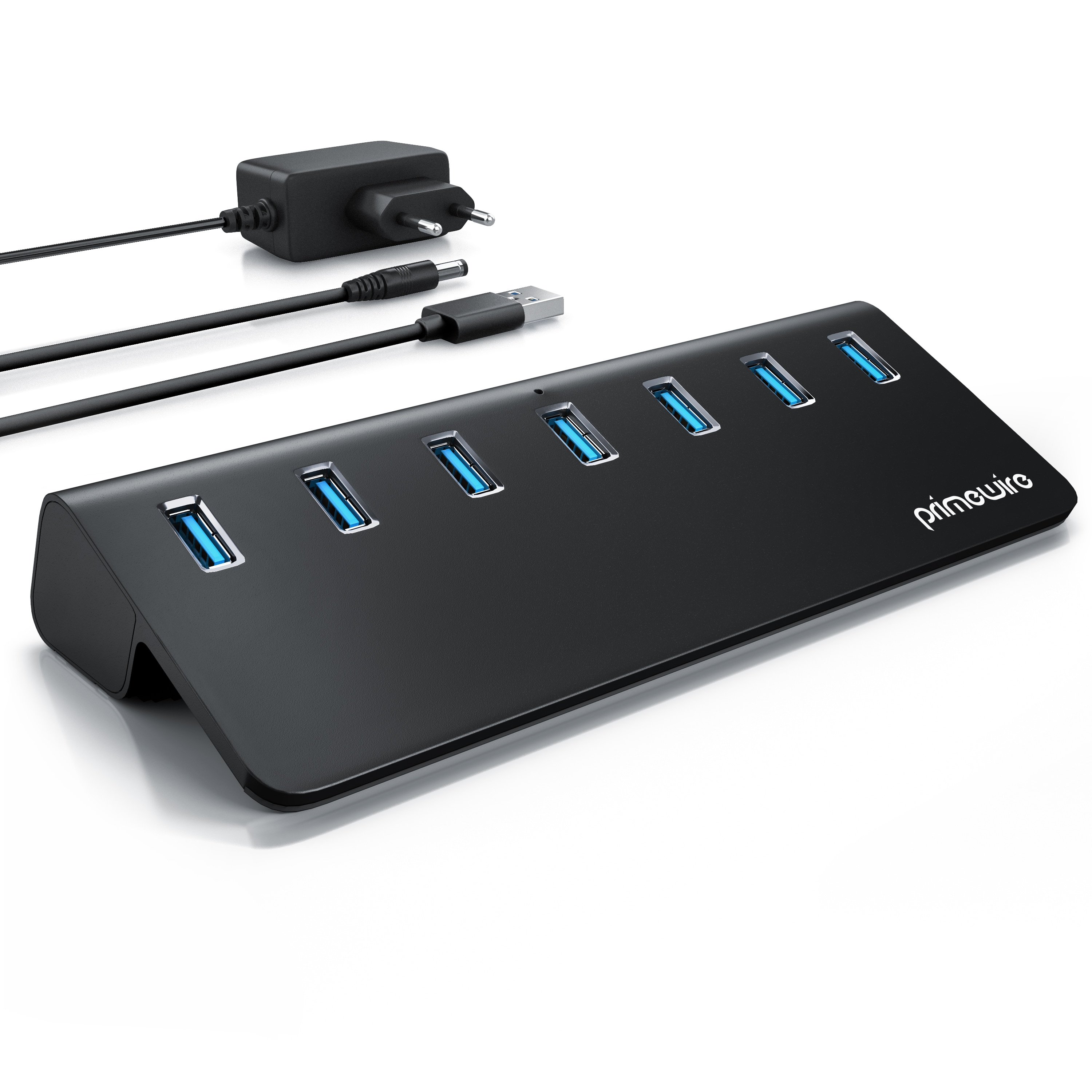 Primewire USB 3.2 Gen2 Hub, 7 Port Aktiver Verteiler mit Netzteil, 10 Gbit/s 