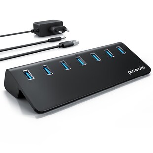 Primewire USB 3.2 Gen2 Hub, 7 Port Aktiver Verteiler mit Netzteil, 10 Gbit/s 