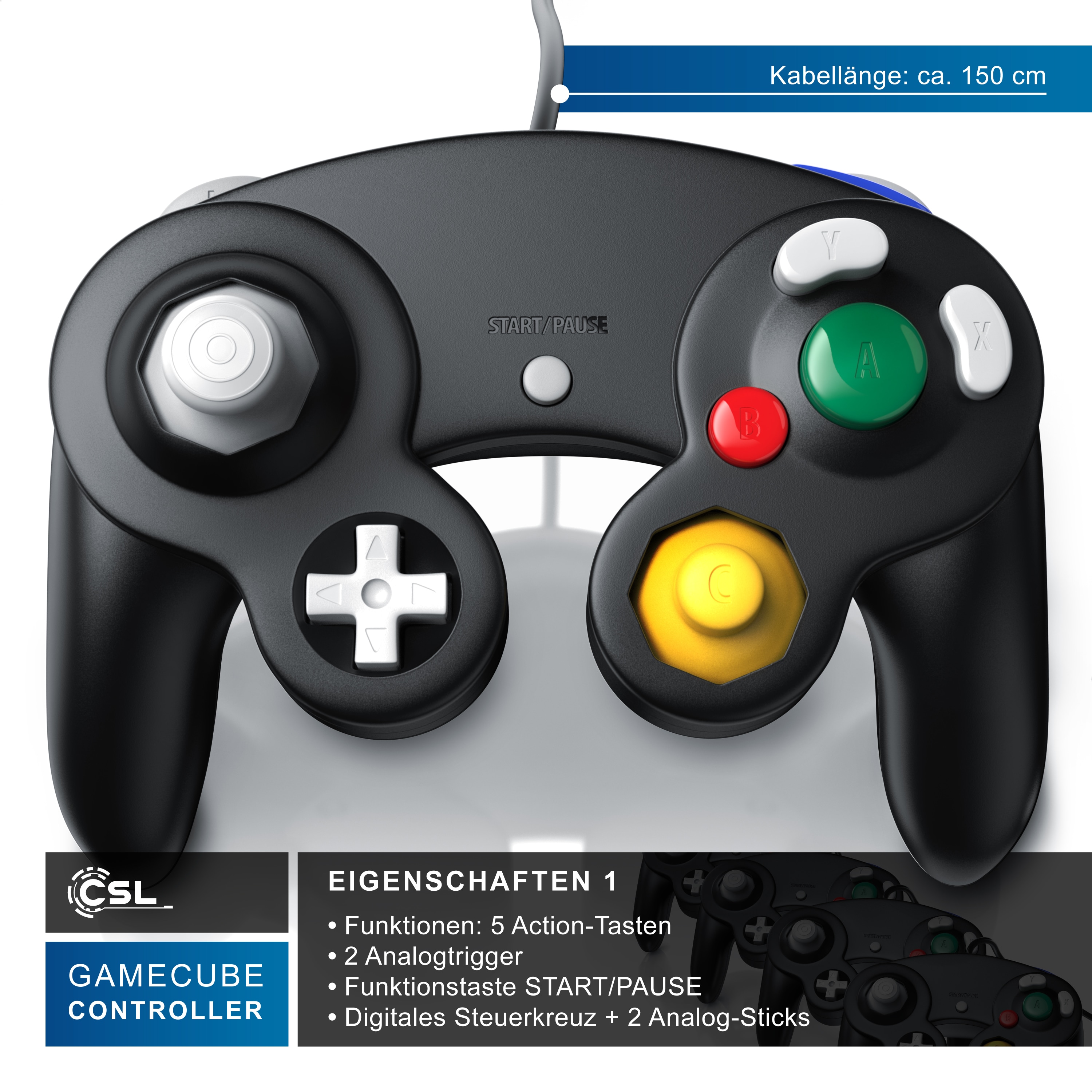 CSL Nintendo-Controller, Gamepad f&uuml;r Nintendo GameCube / Wii Vibrationseffekte / ergonomisch 