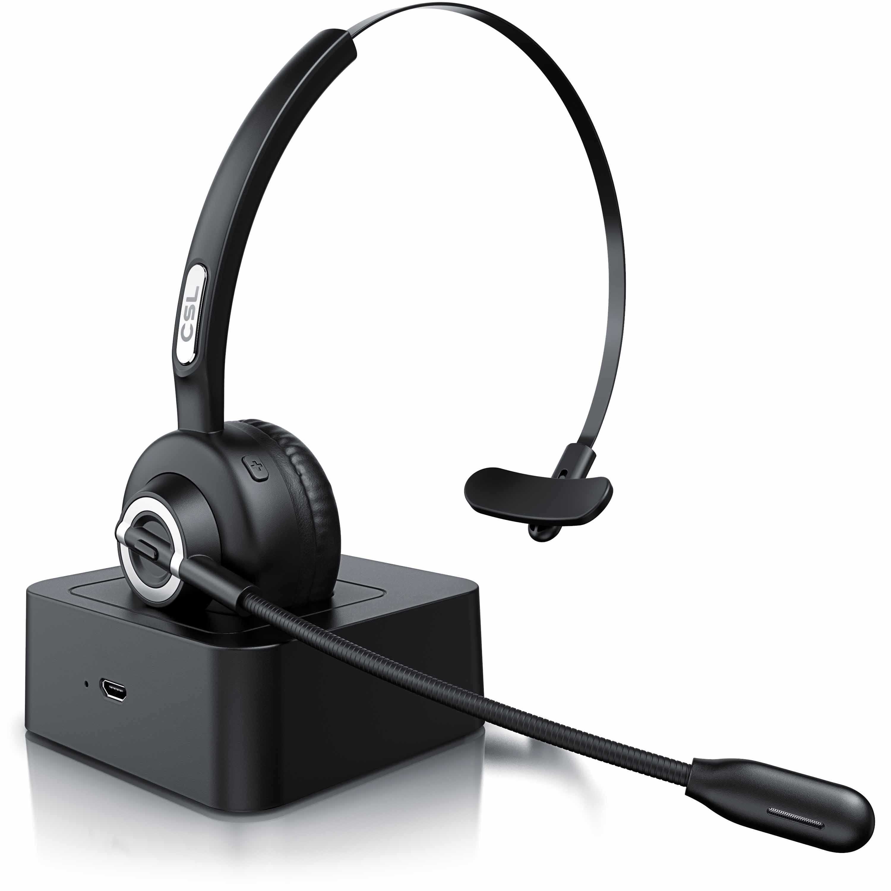 CSL - kabelloses Headset mit Ladestation - Mono Bluetooth Headset mit Mikrofon - USB Ladeport - Multipoint, Rauschunterdr&uuml;ckung - leicht 