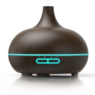Arendo Luftbefeuchter, Aroma Diffuser in Holz Design mit LED, Diffusor, Timer Funktion, 7-Farben Wechsel, 300ml, Dunkelbraun 