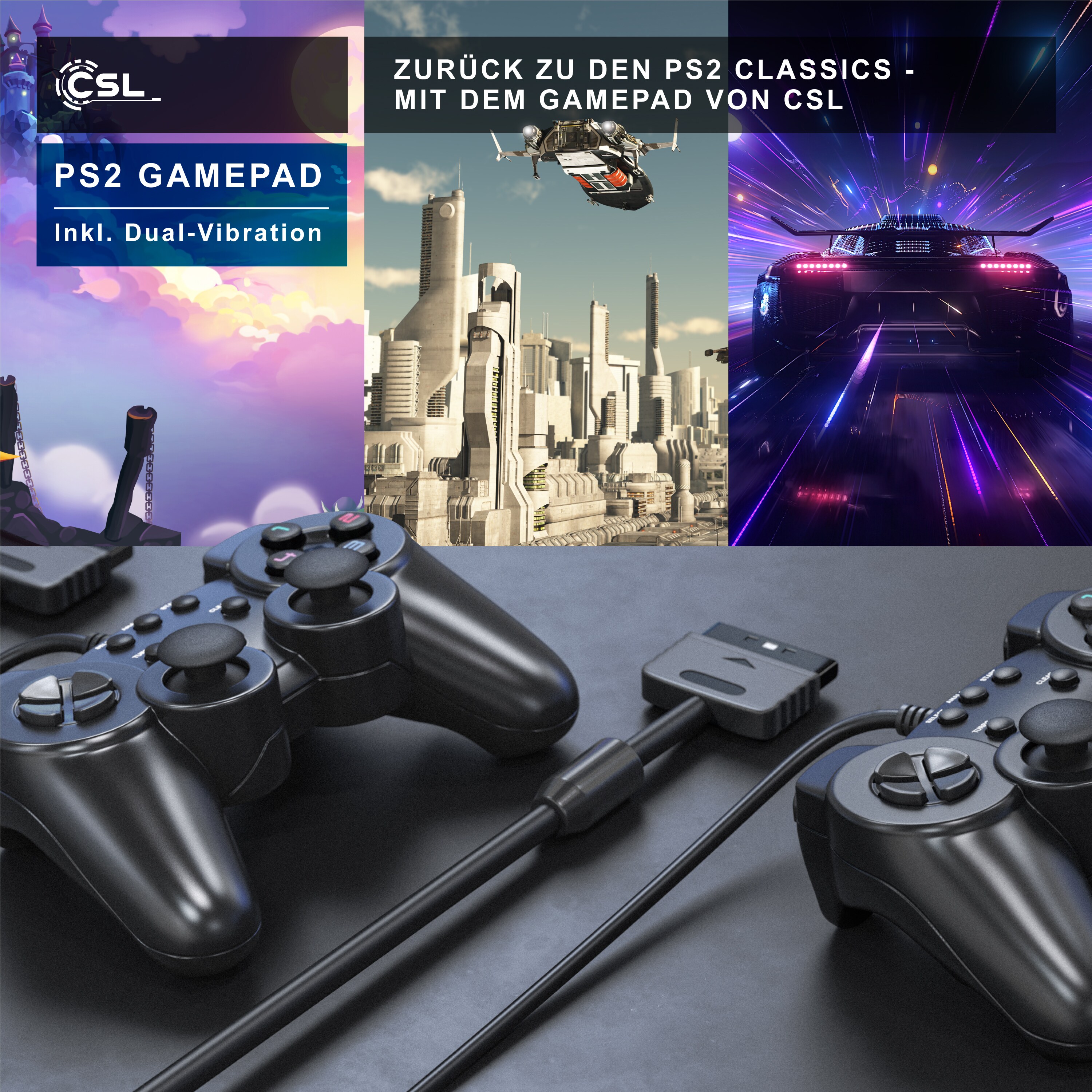 CSL Wireless Controller Für PS4 & PC – Mit Vibration, Touchpad, M-Tasten, Headset-Anschluss